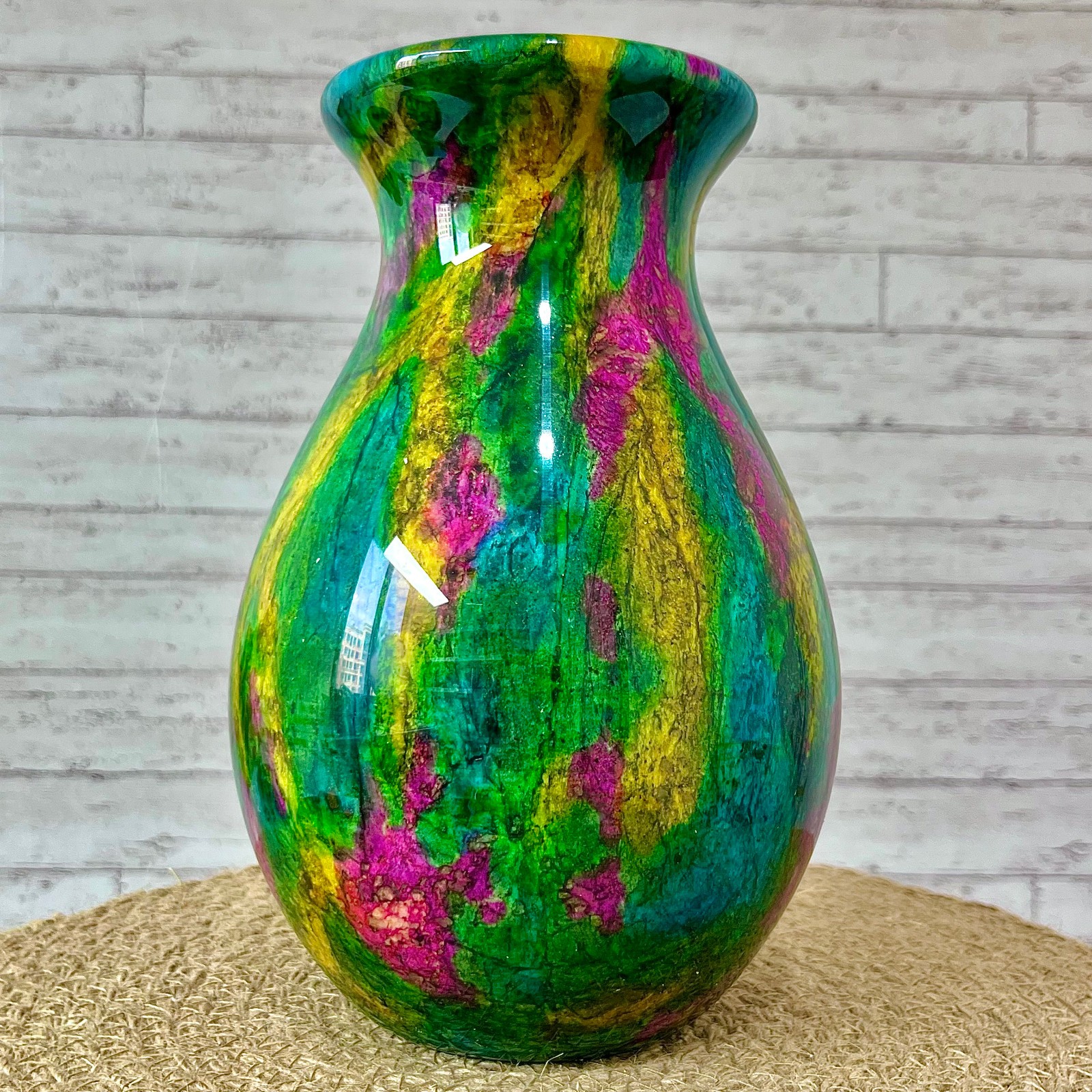 2.6 lb Polished Rainbow Jade Vase – Natural Multi Color Stone Crystal Decor