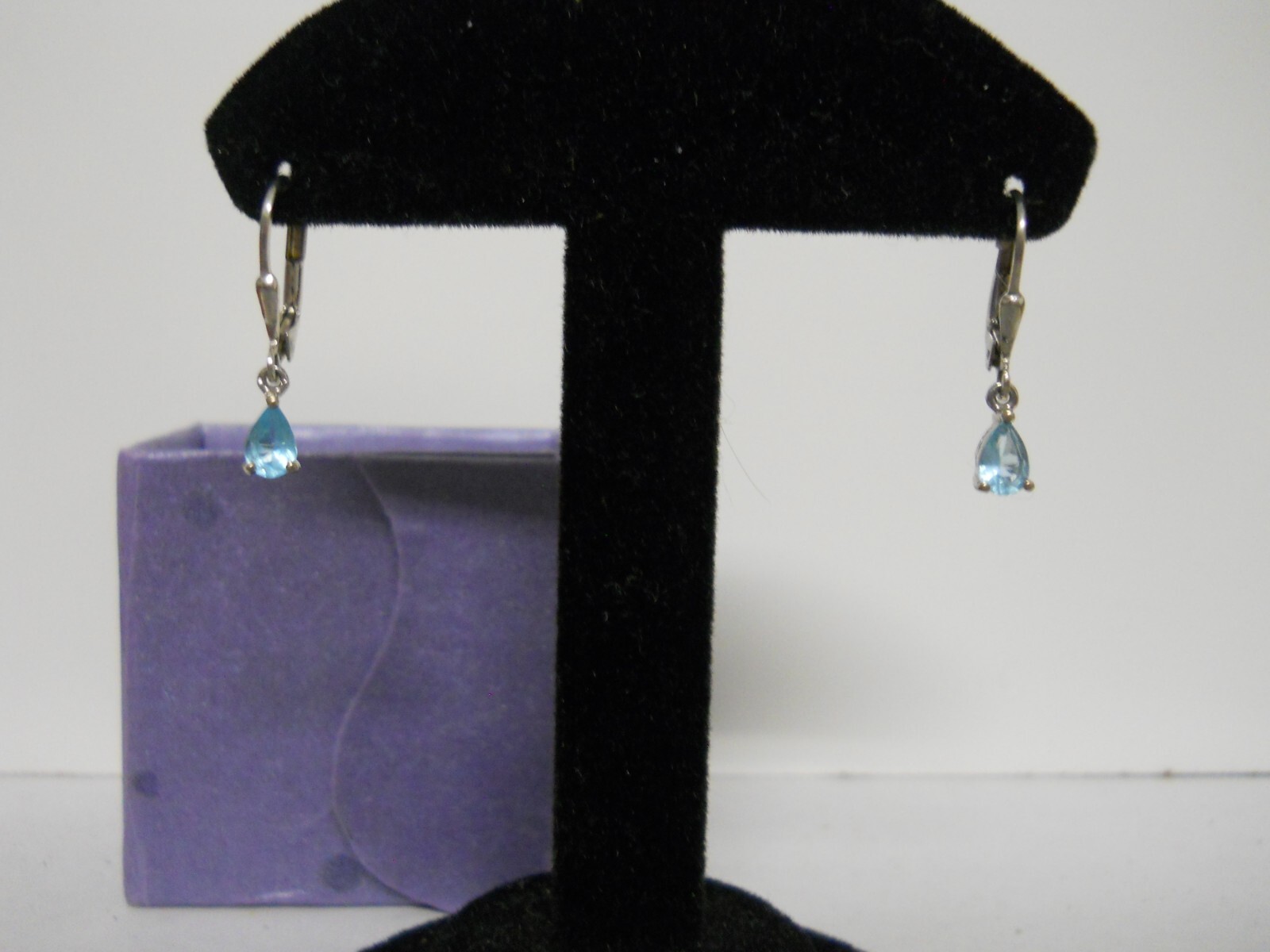 Vintage Blue Topaz Dangle Dainty Sterling Silver Earrings Gemstone Jewelry #851