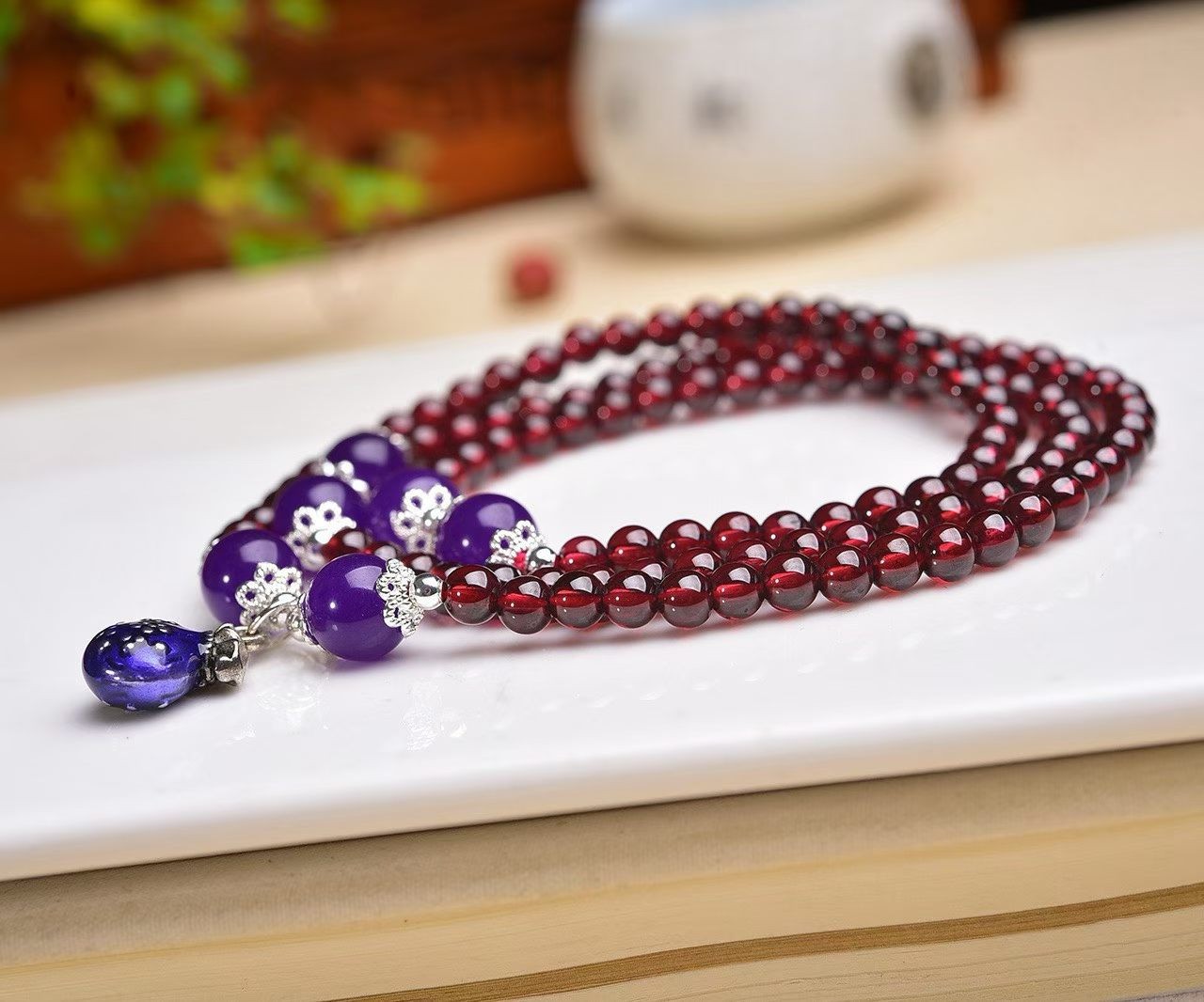 4.5mm TOP Natural garnet Crystal quartz carved round bead bracelet Healing