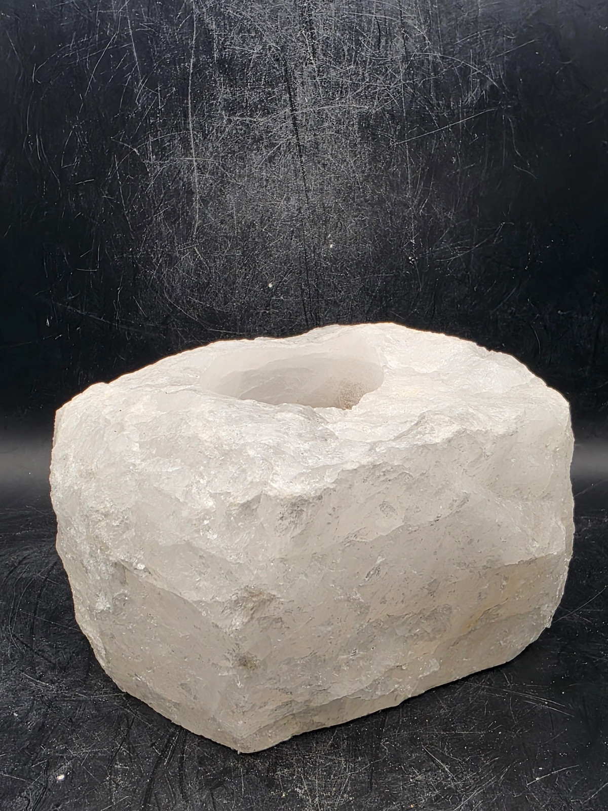 Clear quartz candle holder! 2.2 pounds, 4 inches by 3.5 inches!