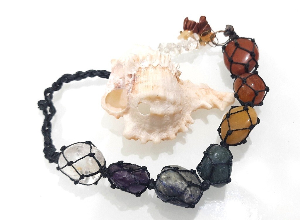 7 Chakra Tumbled Stone Car Hanger With Chips Tassel ~ Hanging Ornament