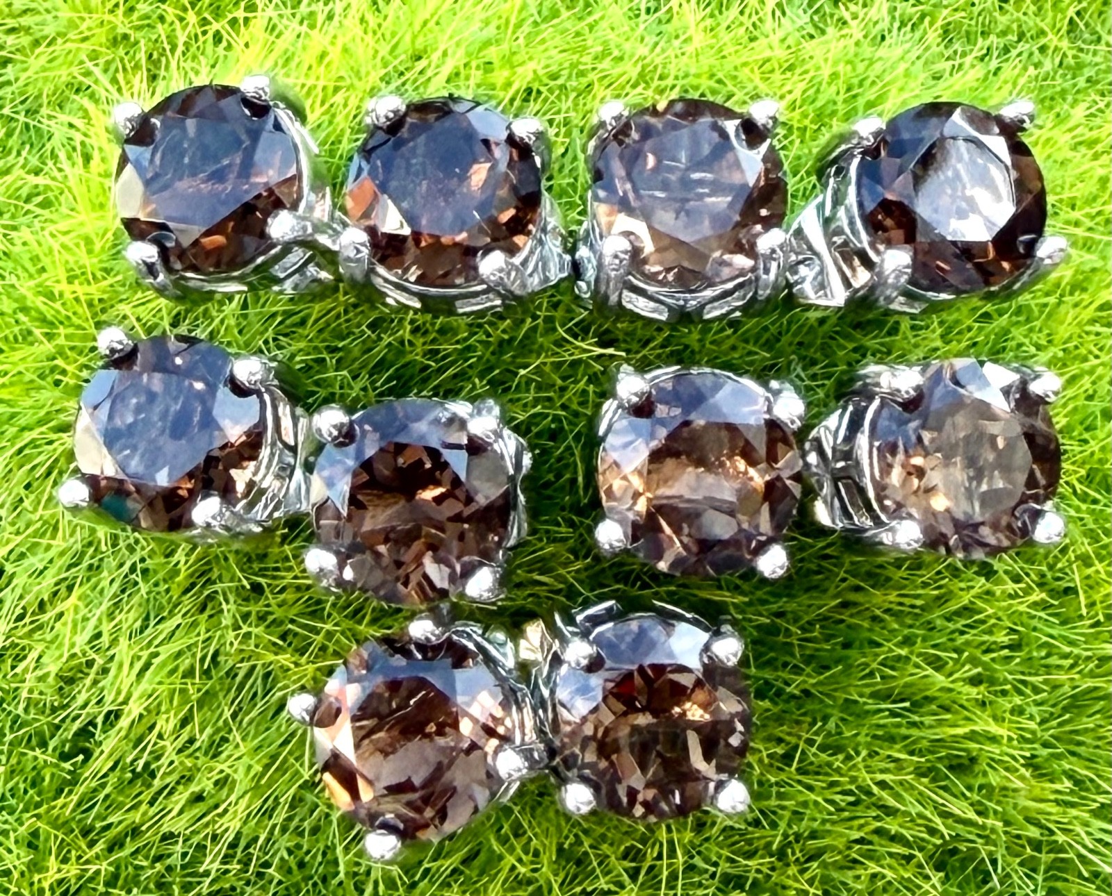 Wholesale 5 Pairs Natural Smoky Quartz Stud Earring w Sterling Silver 925 Posts