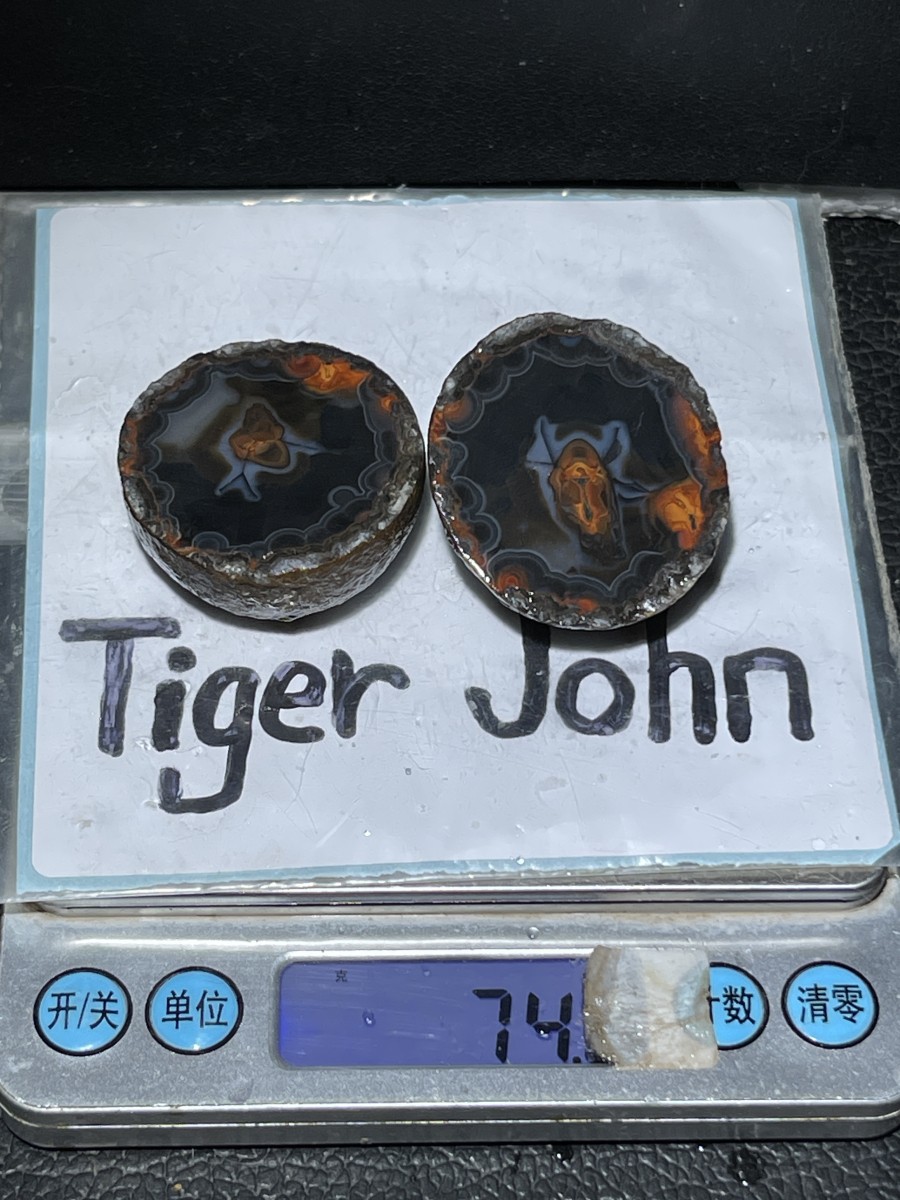 1pair Natural Warring States Red China Agate Crystal Geod Slices 74g A12