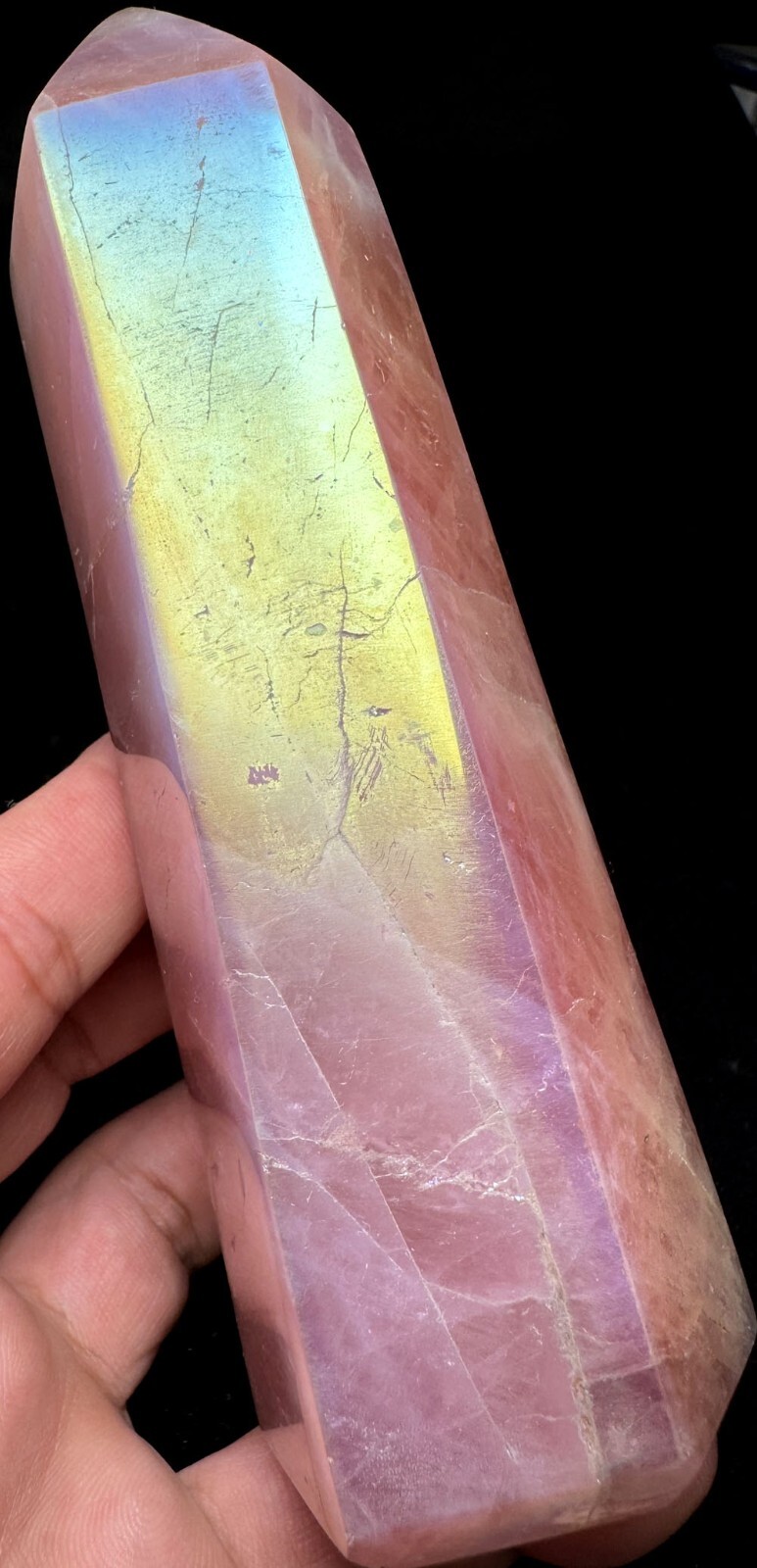 508g Angel Aura agate Pink Rose Quartz Crystal Platinum &Silver Coated Rainbows
