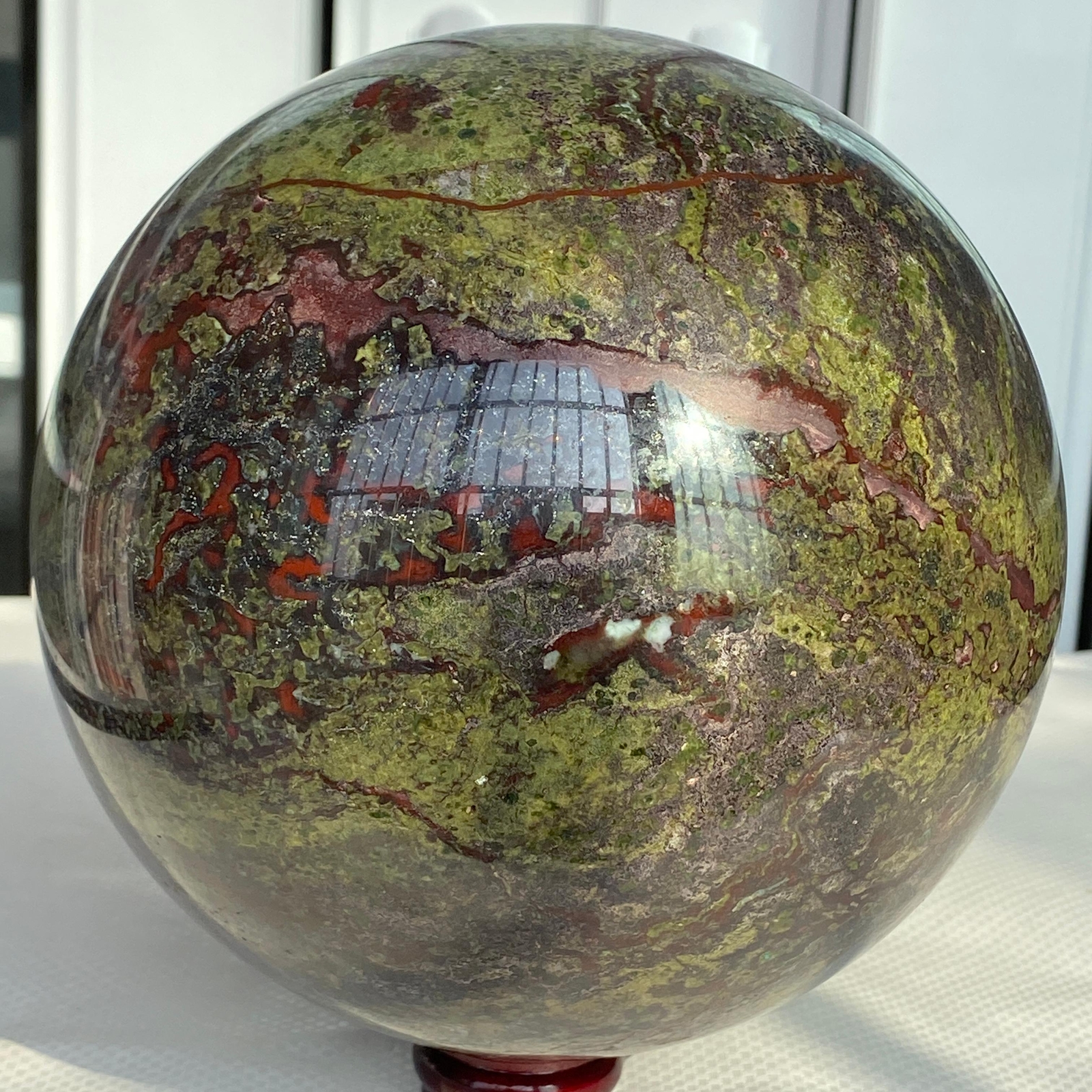 Natural dragon blood stone quartz sphere crystal ball reiki healing 6100G