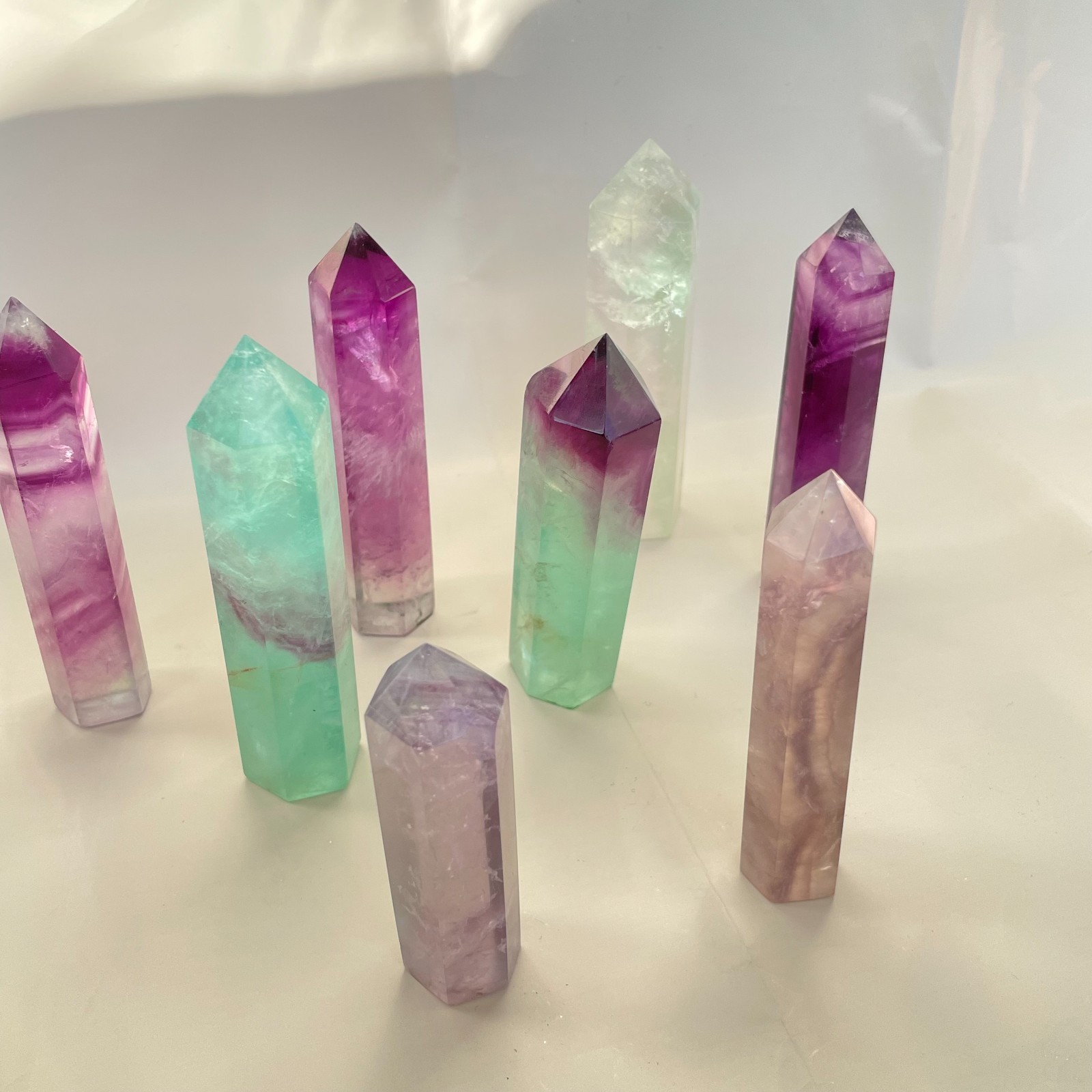 1LB Natural colourful luorite quartz obelisk crystal wand point healing random