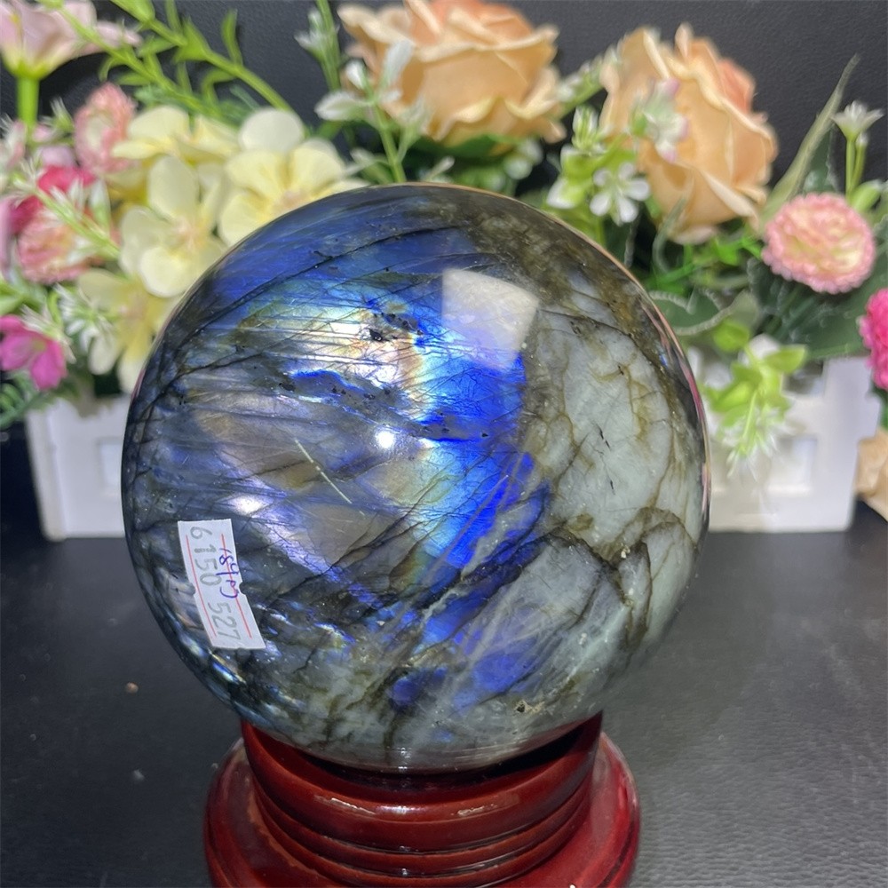 4.1LB 4.1″Natural A+Blue Flash Labradorite Sphere Ball Crystal Quartz Decor Heal