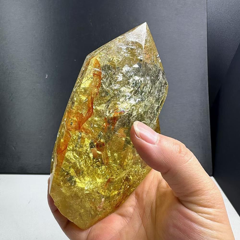 1.92LB Natural citrine Quartz Obelisk Reiki Crystal Tower Healing Energy + STAND