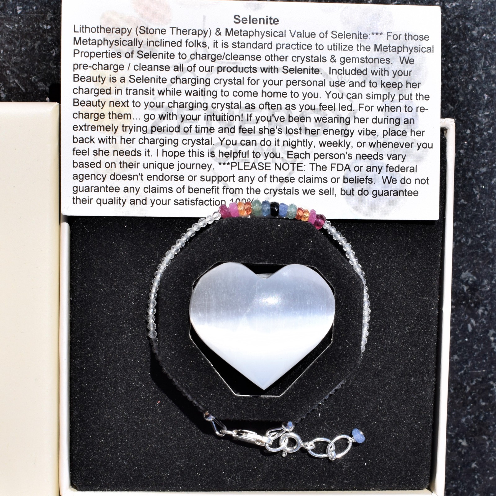 925 Sterling Natural White Topaz Rainbow Sapphires & Rubies Bracelet + Charger