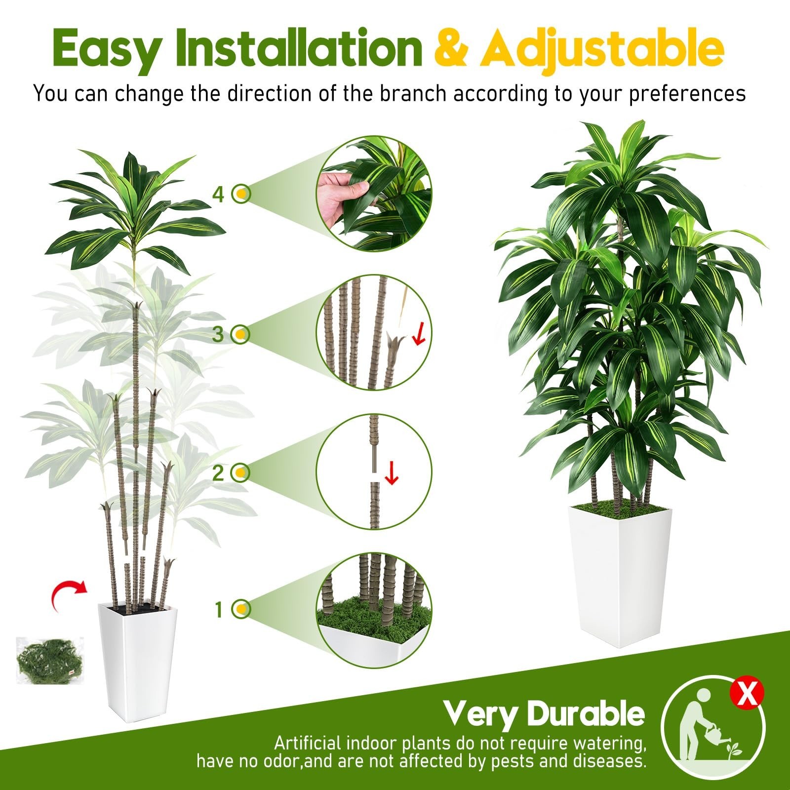 Artificial Dracaena Tree Indoor, 5FT Tall Fake Tree with White Tall Planter, …