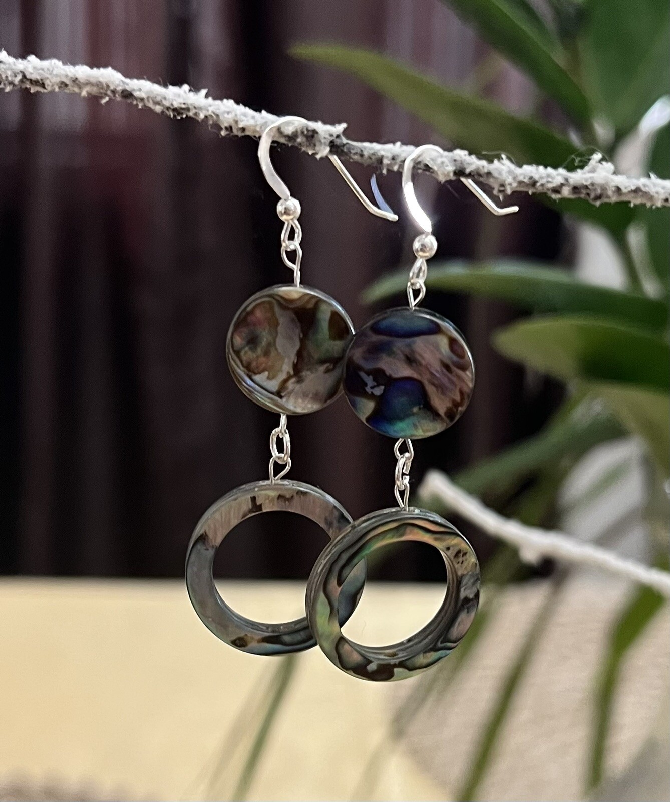 Abalone Genuine Hoop Shell .925 Sterling Silver Earrings GORGEOUS