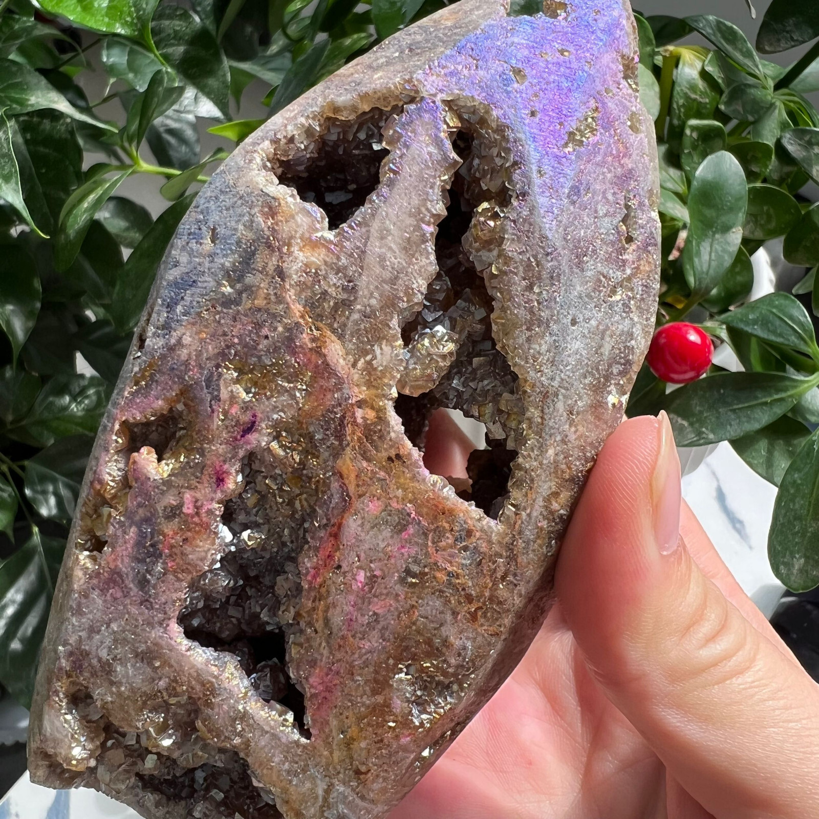 663g Sphalerite Geode Freeform Point Titanium Angel Aura Quartz Mineral Specimen