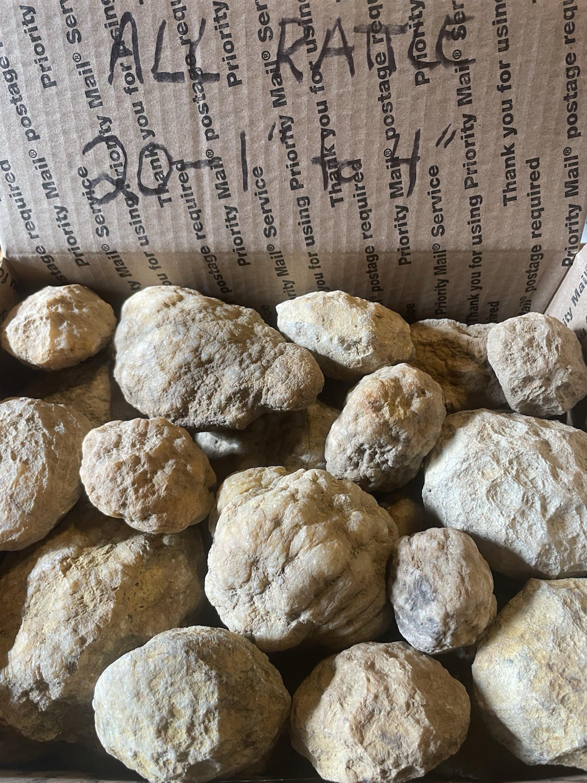 BOX OF KENTUCKY GEODES:20-1” TO 4”. ALL RATTLE!! *** BREAK YOUR OWN ***