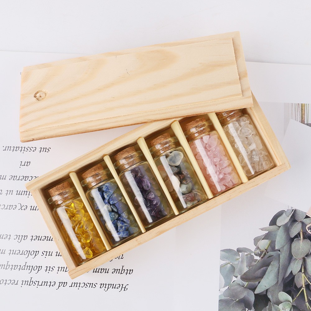 6 Mini Gemstone Bottles Crystal Tumbled Gem Wicca Stones Set for Home Decorate