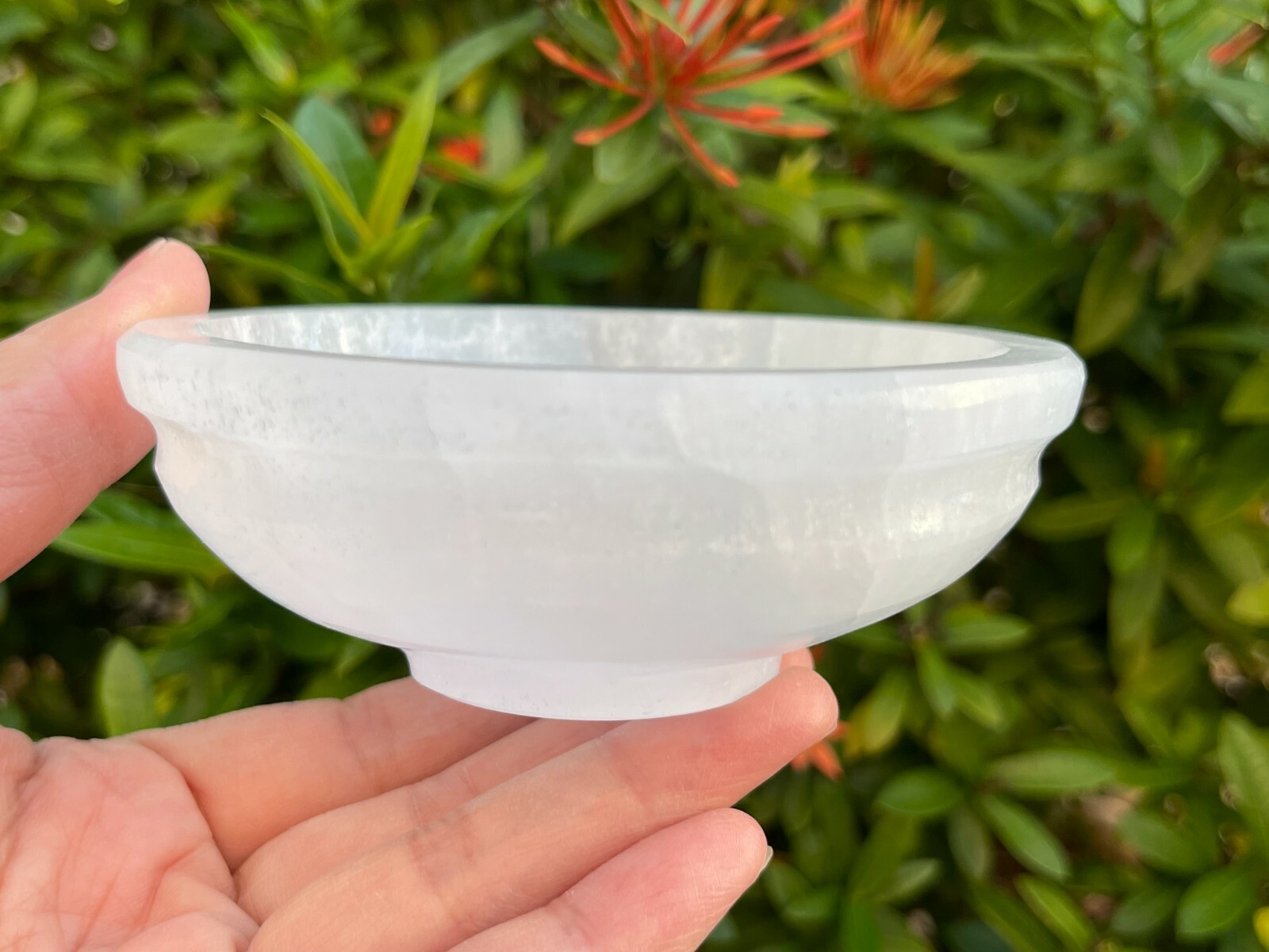 4″ Diameter SELENITE Crystal Polished Charging Bowl With Curves and Pedestal