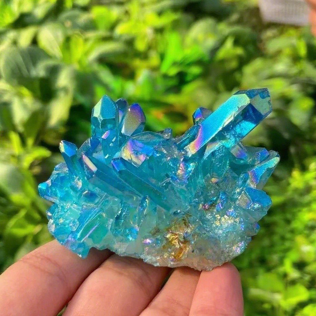 Titanium Aura Blue Crystal Cluster Healing Geode Rock Home Decor Unique Gift