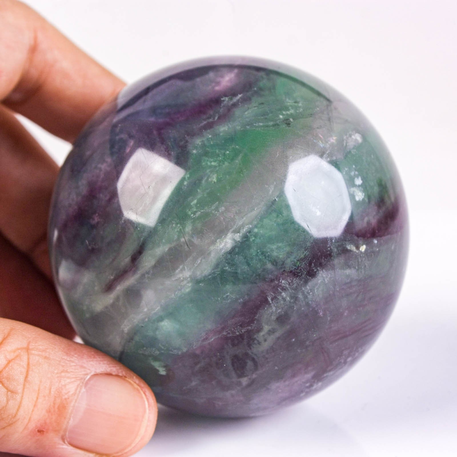 2.6″ 1.01LB Rainbow Fluorite Sphere Crystal Ball Natural Banded Mineral Specimen
