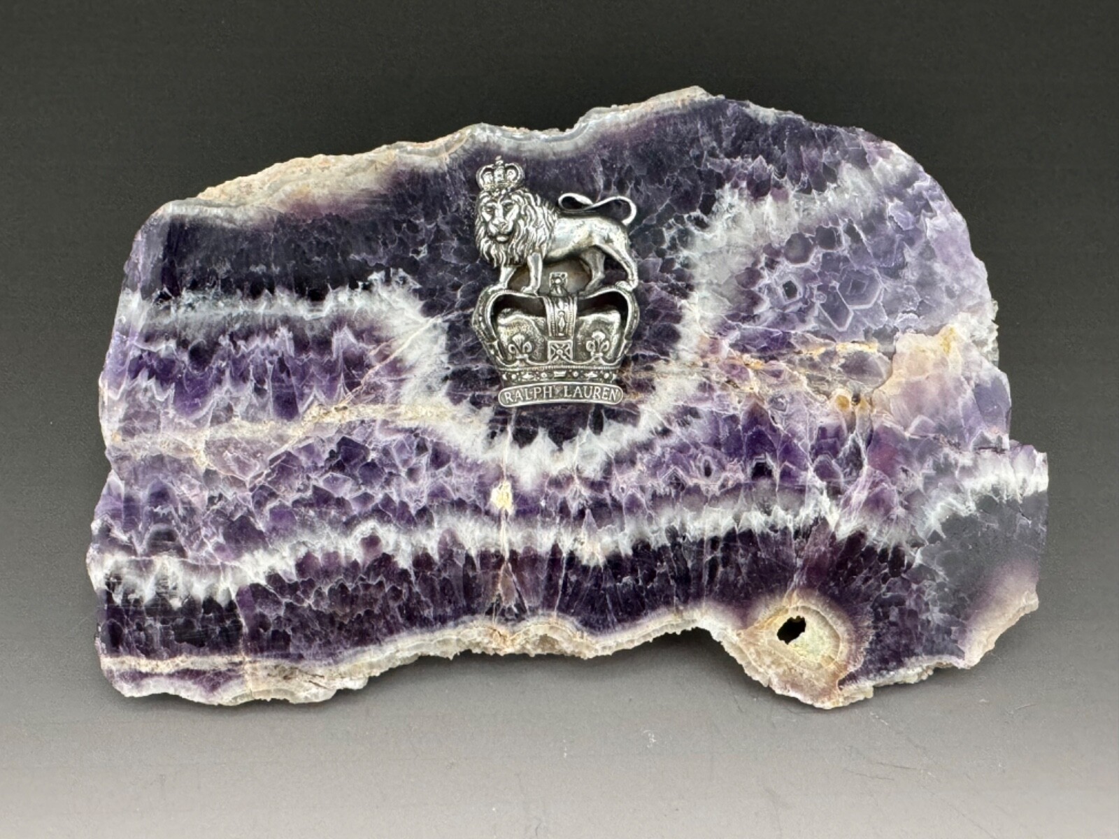 431 gr. Amethyst Chevron Slab Sterling Silver Ralph Lauren Paperweight Gorgeous