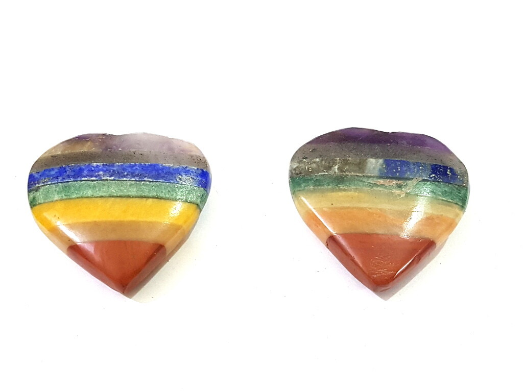 7 Chakra Bonded Heart Shape Palm Worry Stone Reiki Healing Meditation 1 Crystal