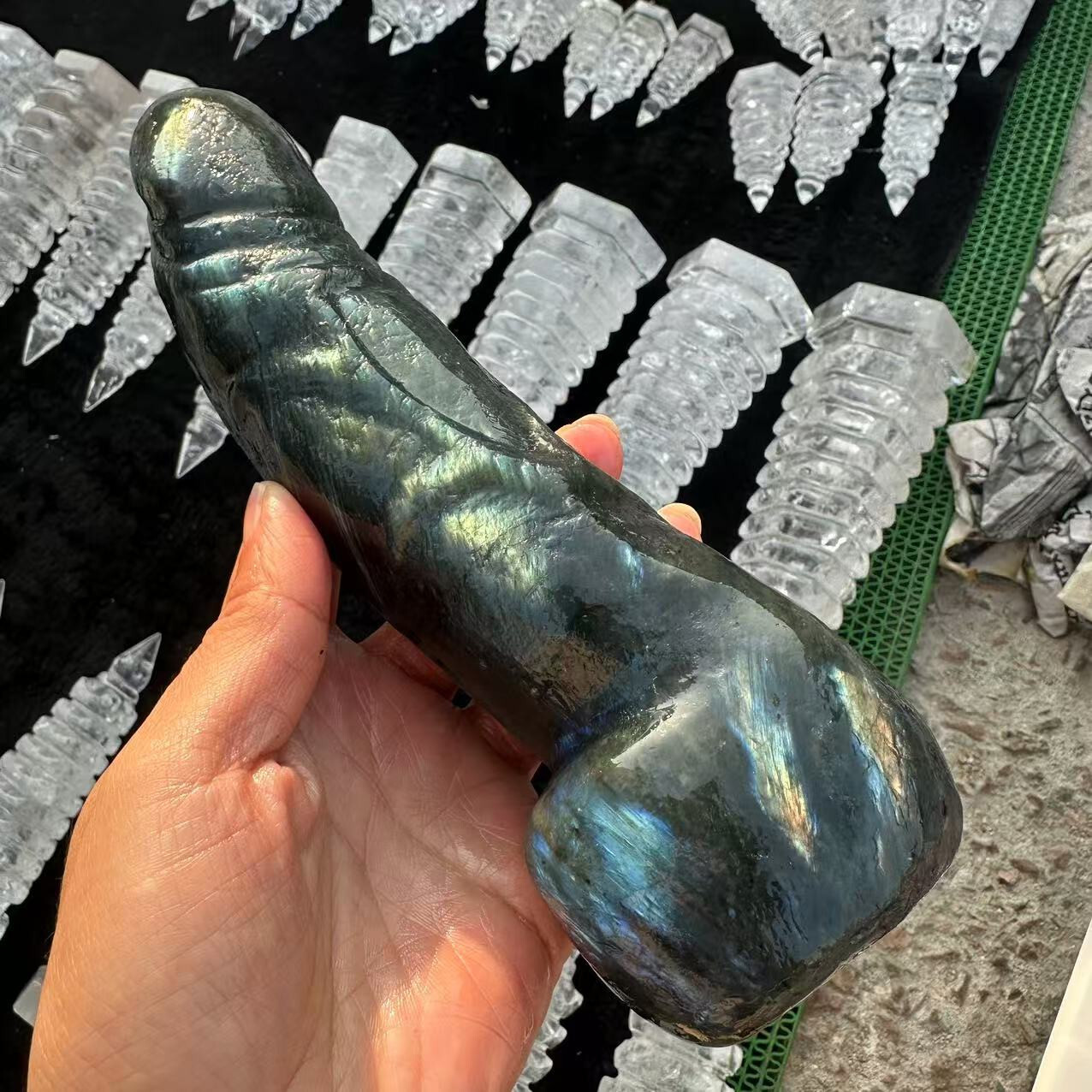 20mm Natural labradorite Carved Penis Skull Crystal Reiki Healing gift