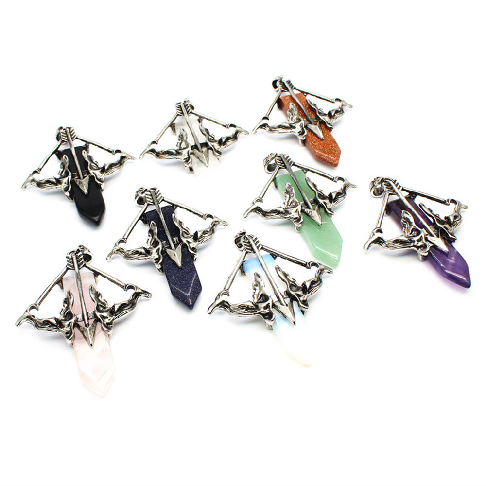 Natural Healing Crystal Quartz Sward Cupid’s Arrow Stone Pendant Chain Necklace