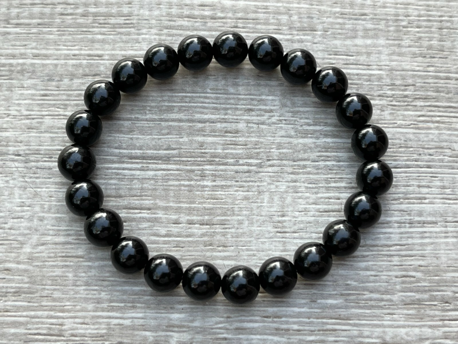 Grade A++ Jet Crystal Bead Bracelet 8mm, Genuine Jet Gemstone Bracelet