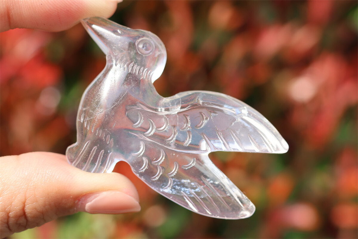 2.3” Natural Clear quartz Hummingbird Hand Carved Reiki Crystal Skull gift 1pc