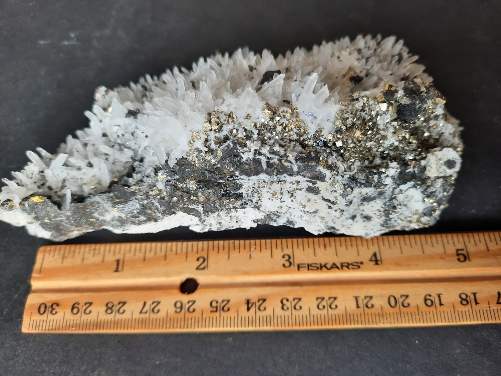 Long Quartz Crystal Cluster with Sphalerite and Pyrite Crystals Peru 372gr