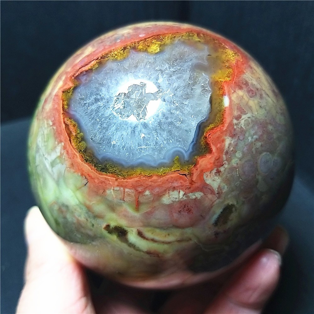 TOP 664G 78mm Natural Polished Colorful Agate Stone Sphere Ball Healing Ca900