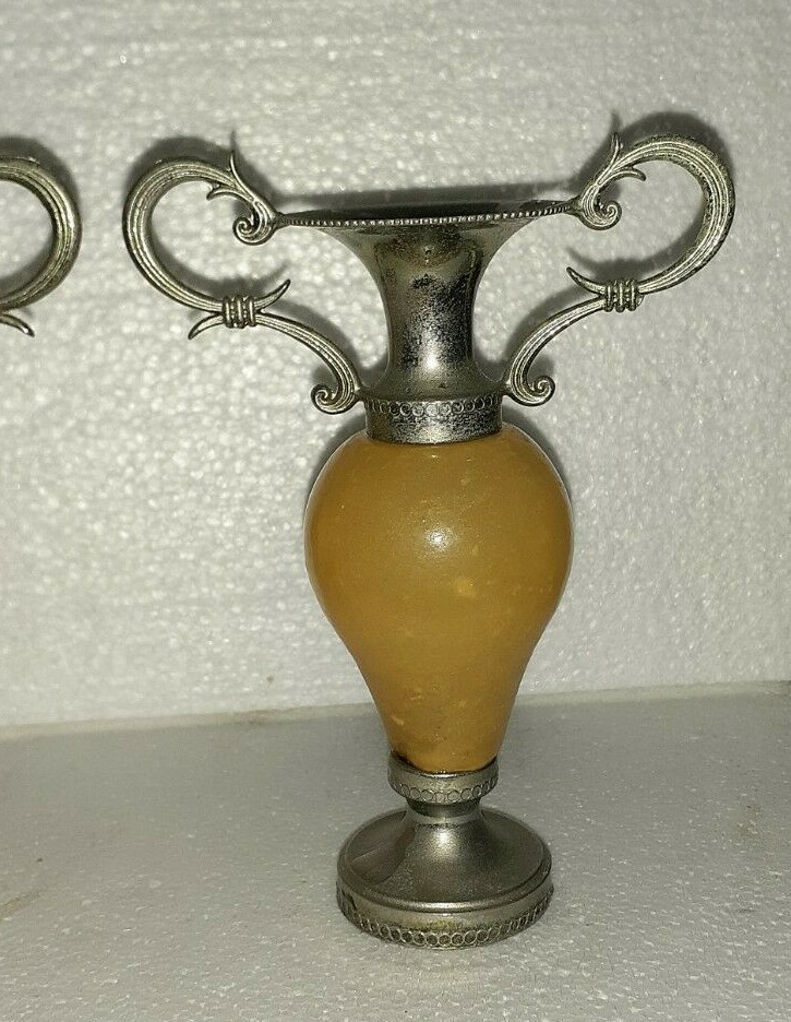 Onyx Marble Stone and Brass Bud Vases Set 1970s Collectables