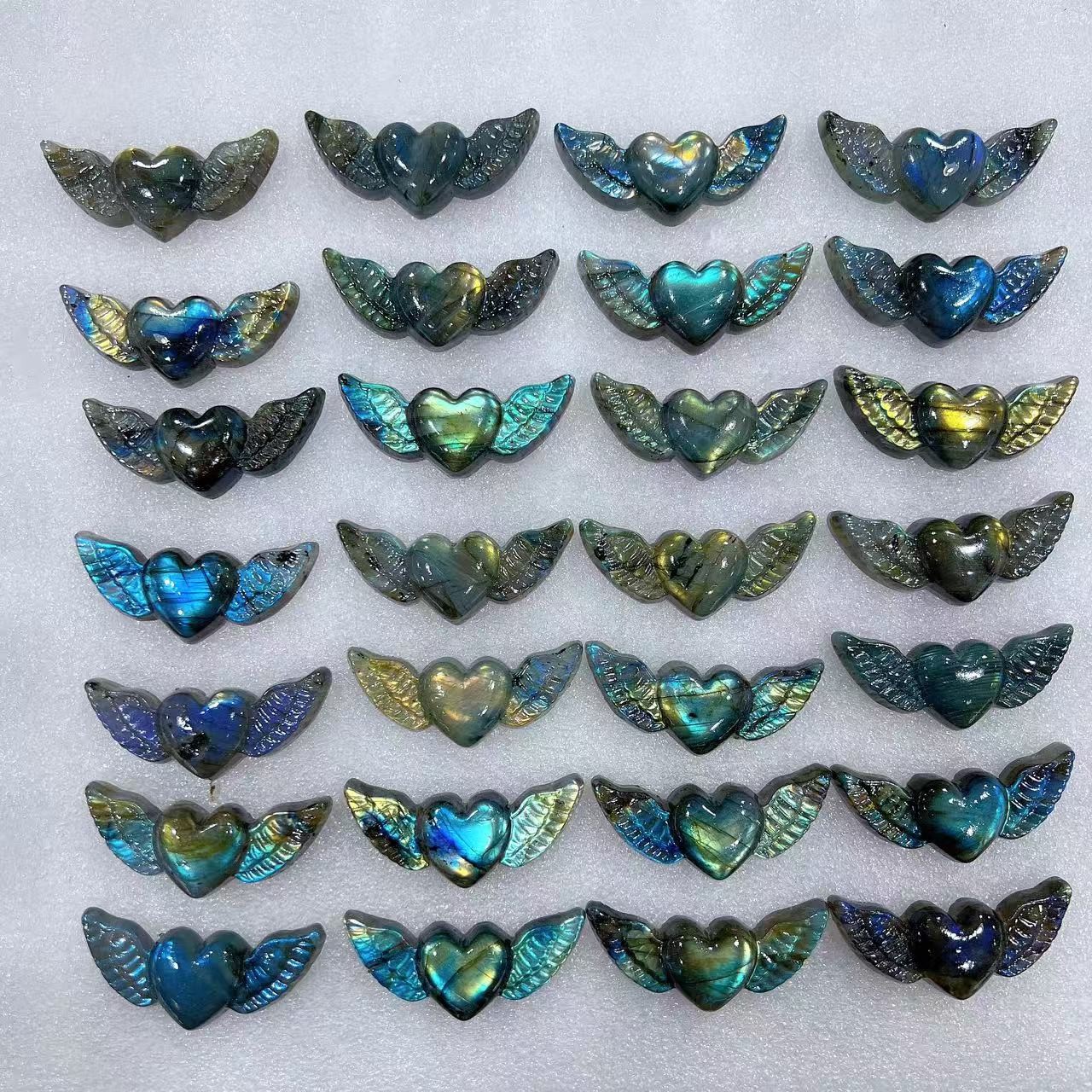 1pc Natural Labradorite Quartz Carved Lover Wing Skull Crystal Healing Gift