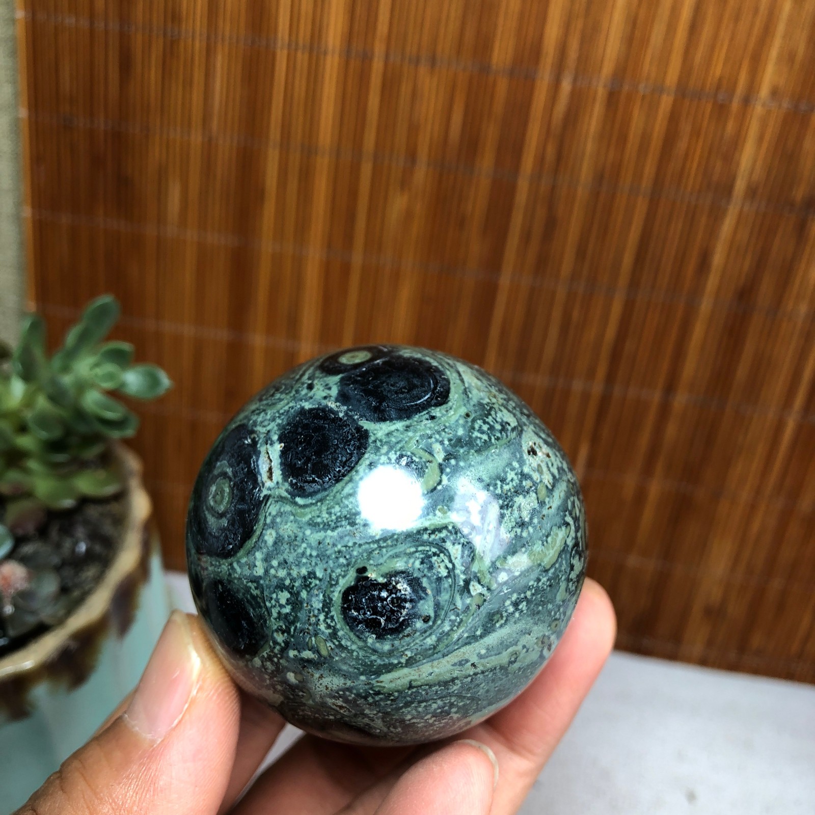 50mm NATURAL Green Kambaba jasper sphere ball quartz Crystal Healing 185g A6140