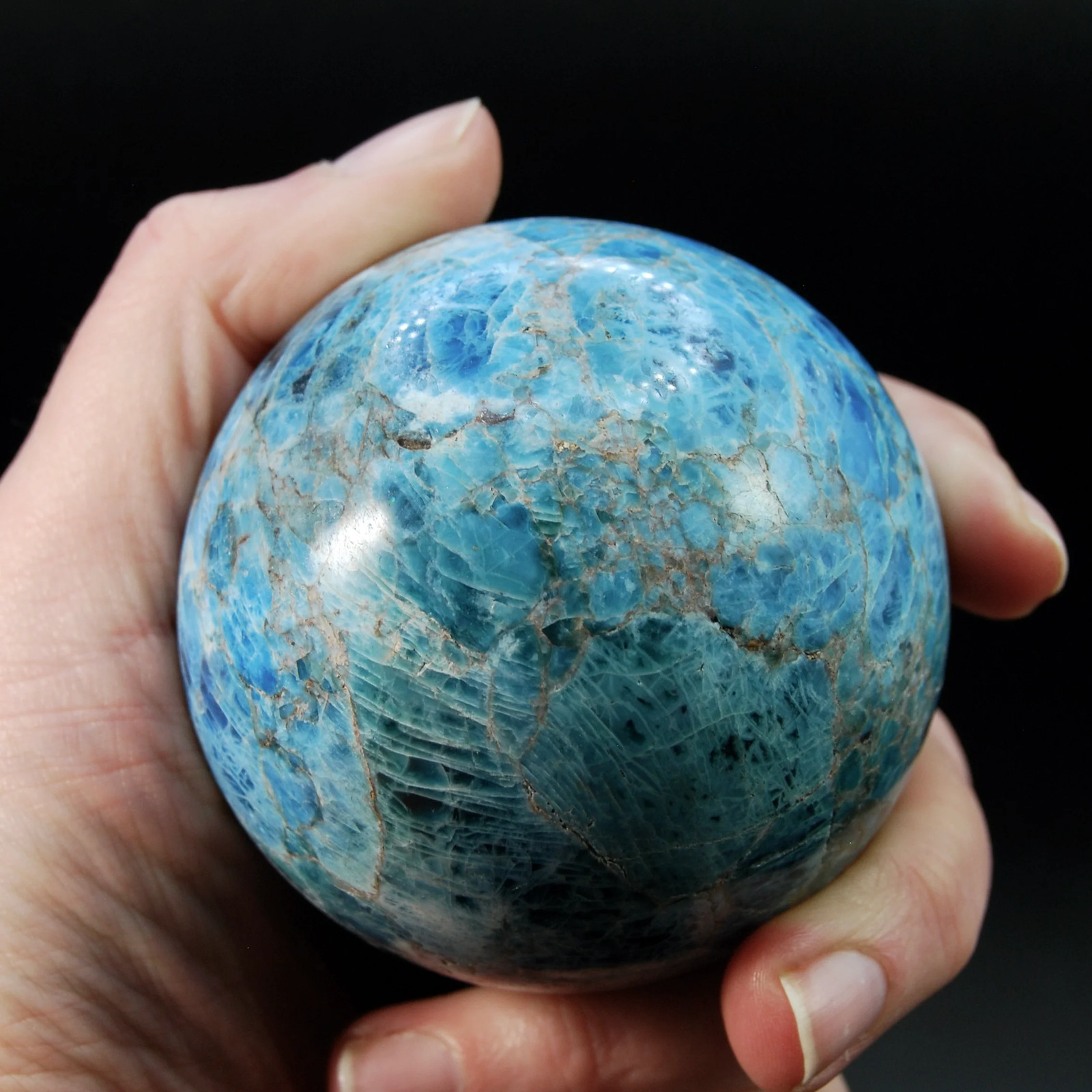 Large 3in 1.3lb Blue Apatite Crystal Sphere, Madagascar