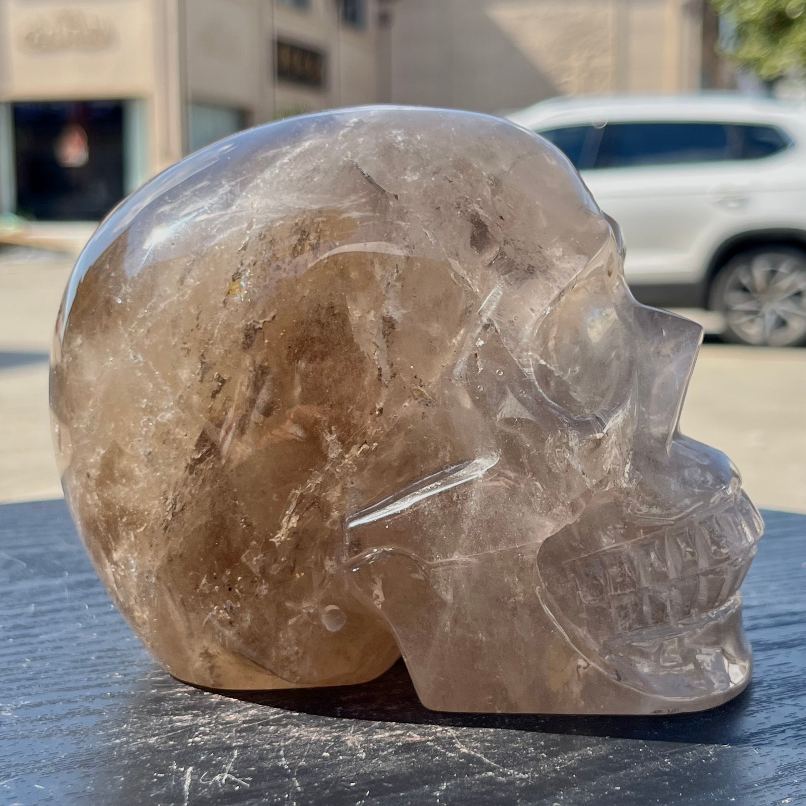 Real Smoky Quartz Stone Carved Human Skull Model Mineral Specimen Display 4 lb