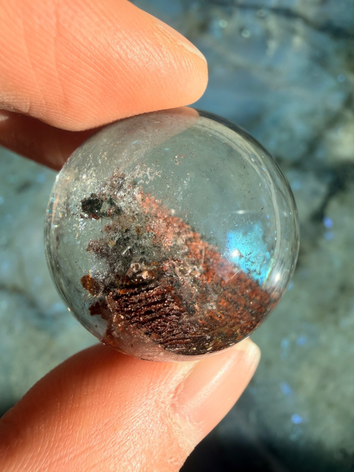 Garden Quartz Sphere From Brazil, 1.08″ | Scenic Lodolite Crystal Sphere