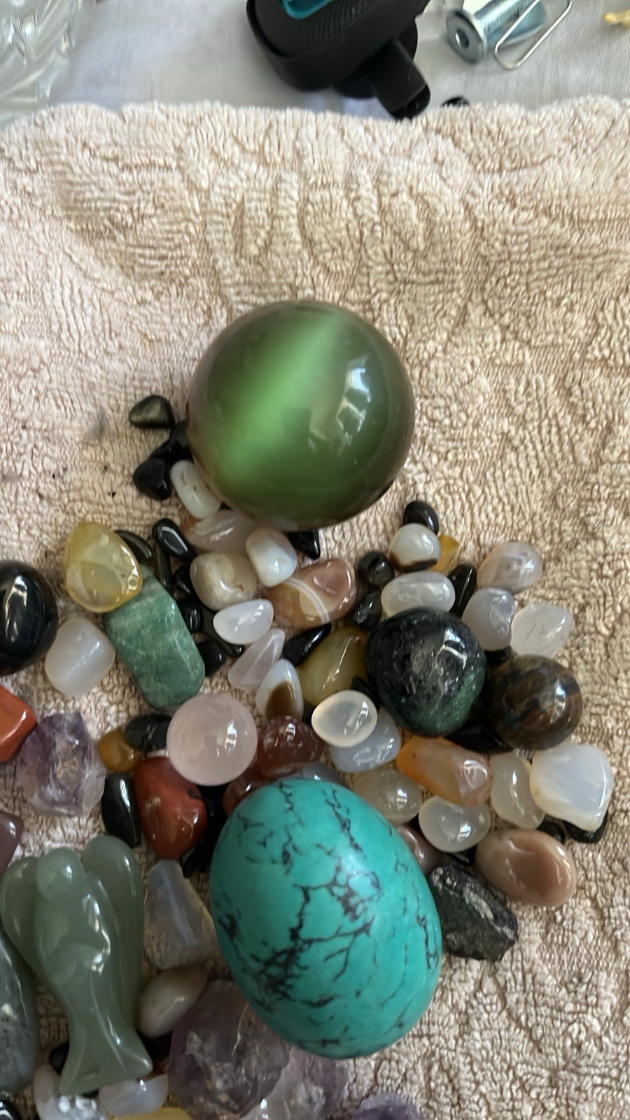 Mixed Tumbled Polished Stone Lot w/ Polished Eggs, Carved Figurine & Sphere
