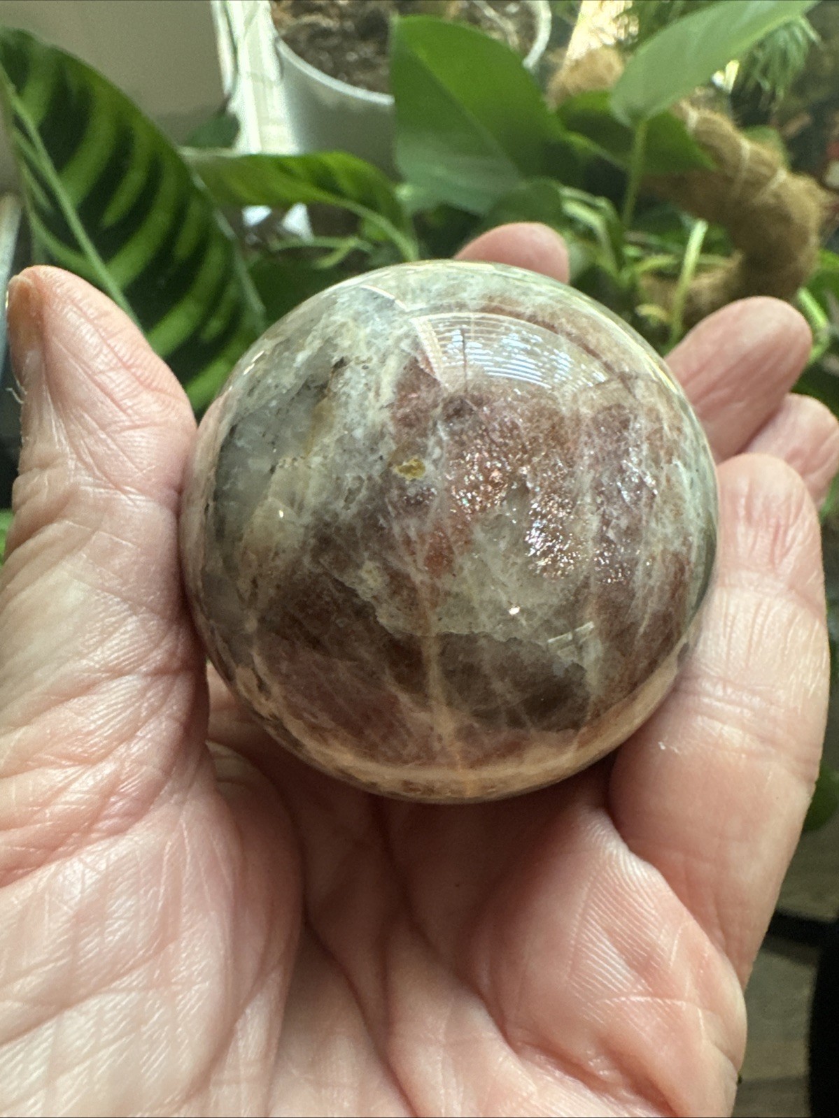 Sunstone Crystal Sphere 196 Grams 52 mm Flashy