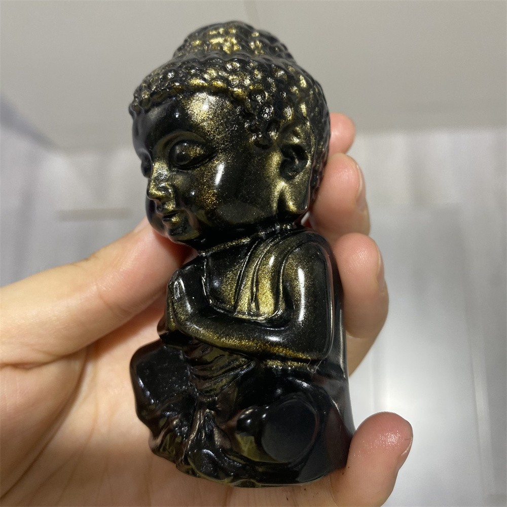 0.3LB 3.1″Natural A+Golden Obsidian Buddha Statue Crystal Reiki Carving Decor