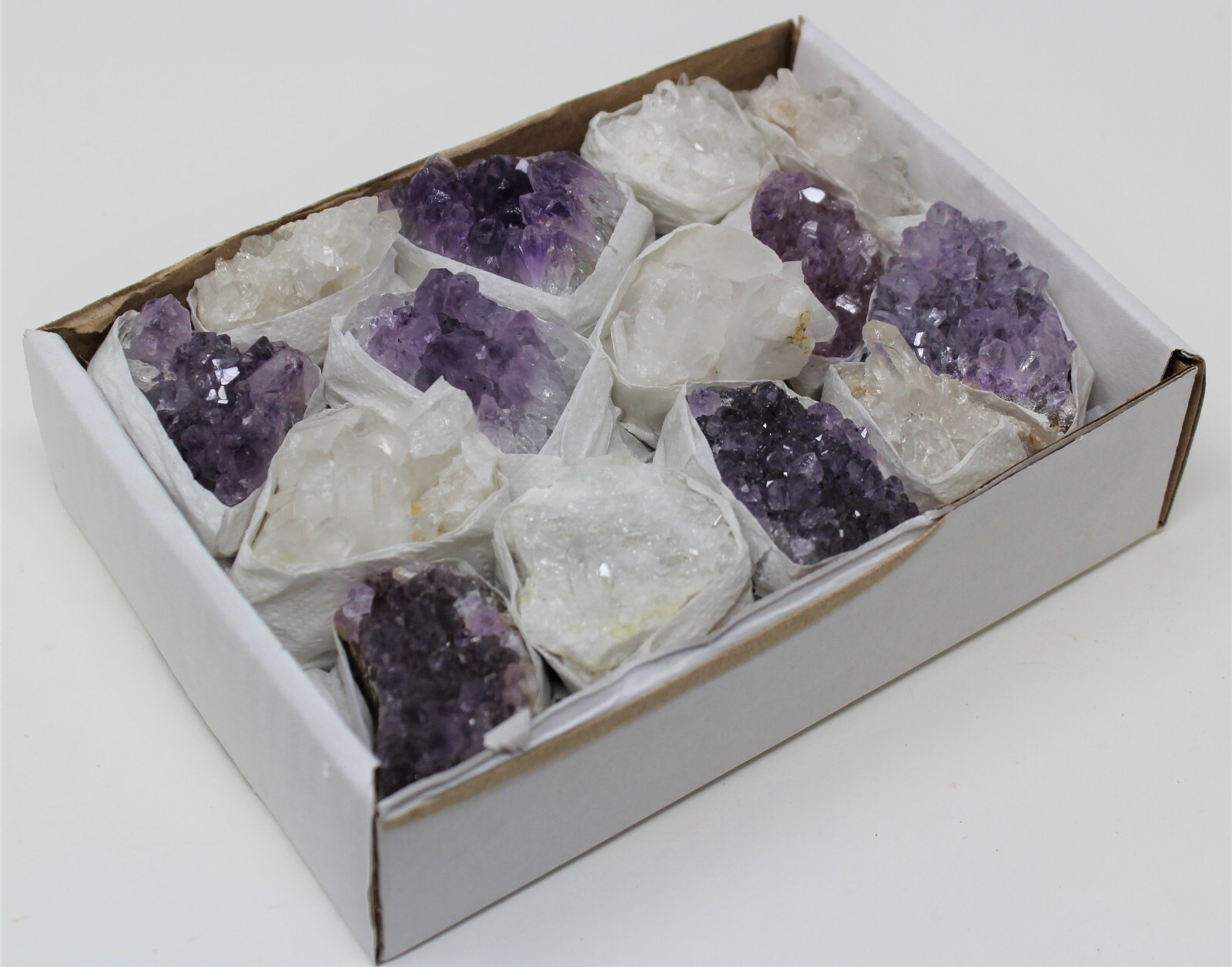 Wholesale Bulk Natural Amethyst & Clear Crystal Quartz Clusters: 8-14 Piece Lot