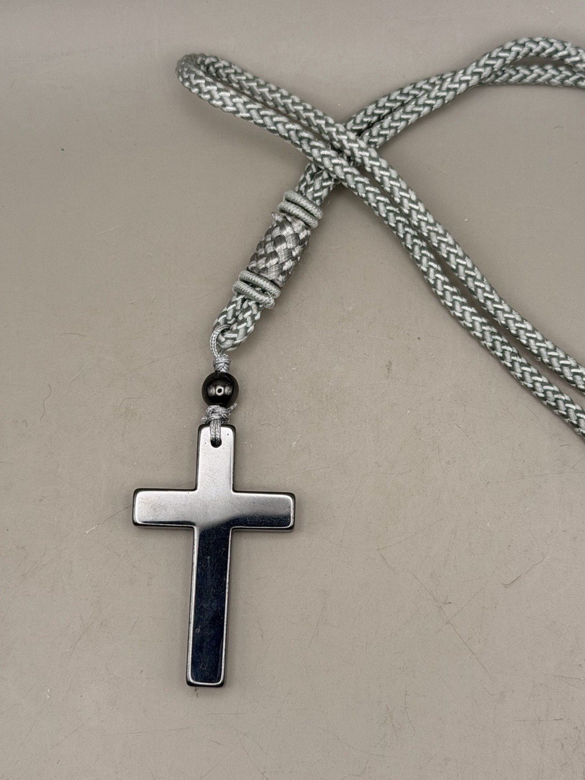 Simple Hematite Cross Cord Necklace Unisex Reiki Chakra Energy