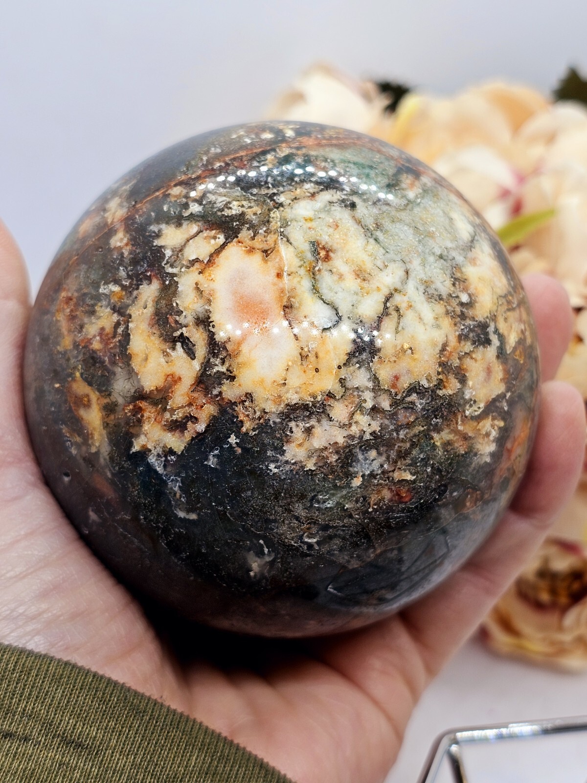 ✨️SALE✨️ Moss agate & Ocean Jasper Mix Sphere Green Red crystal Green 6.8cm 642g