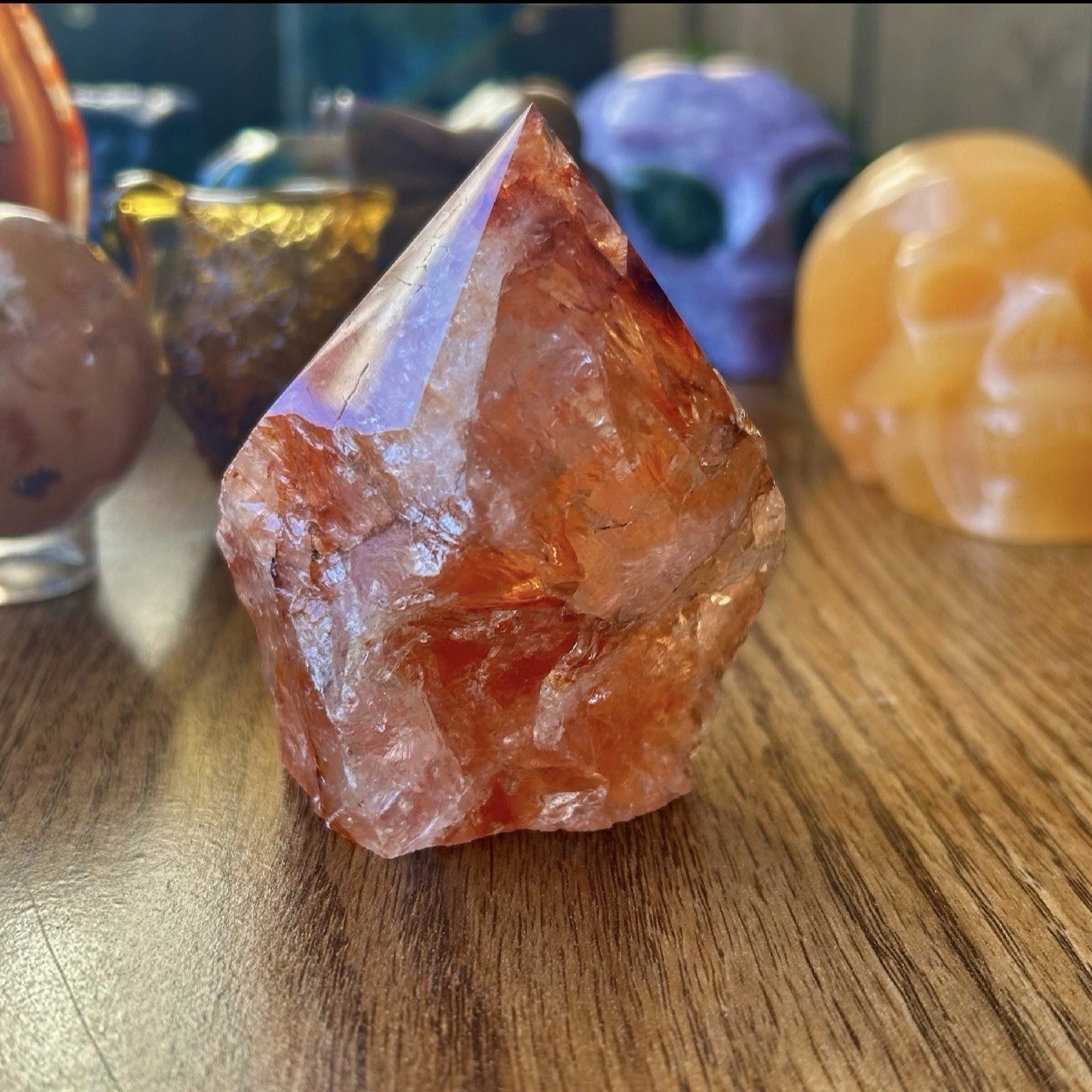 Fire Quartz Half Polished Point Natural Crystal Gemstone