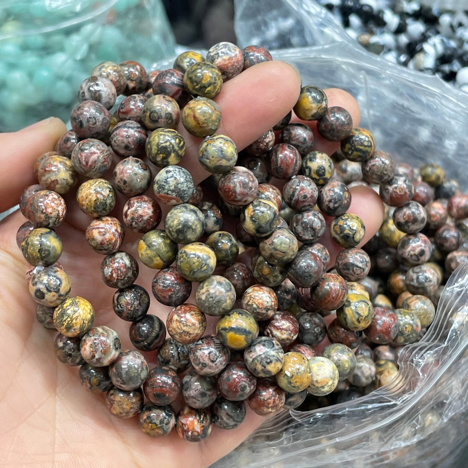 10Pcs 8mm Natural Leopard Jasper stone Quartz Crystal Stretch Bracelet
