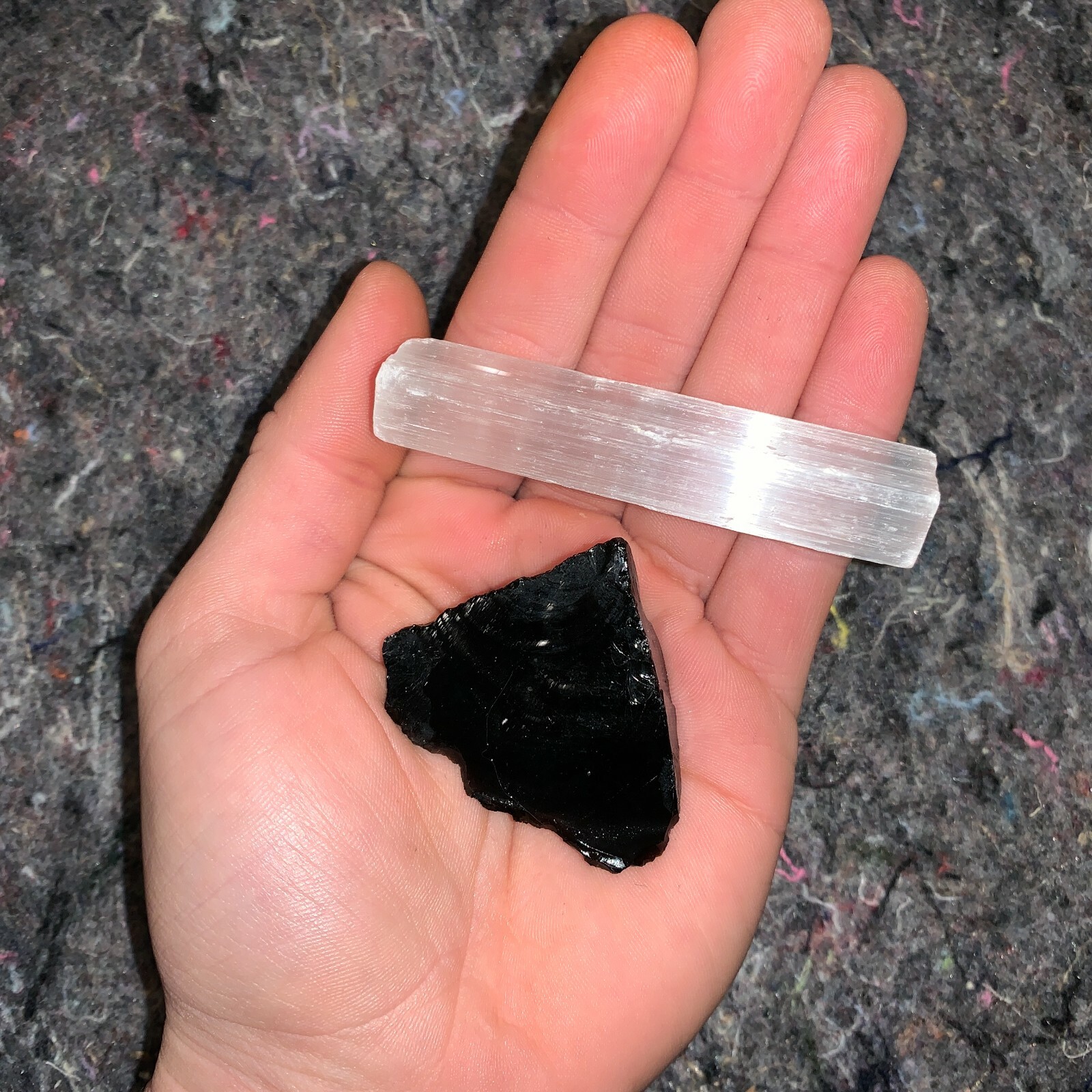 One (1) Charged Black Obsidian Rough Gemstone + A FREE Selenite Charging Stick