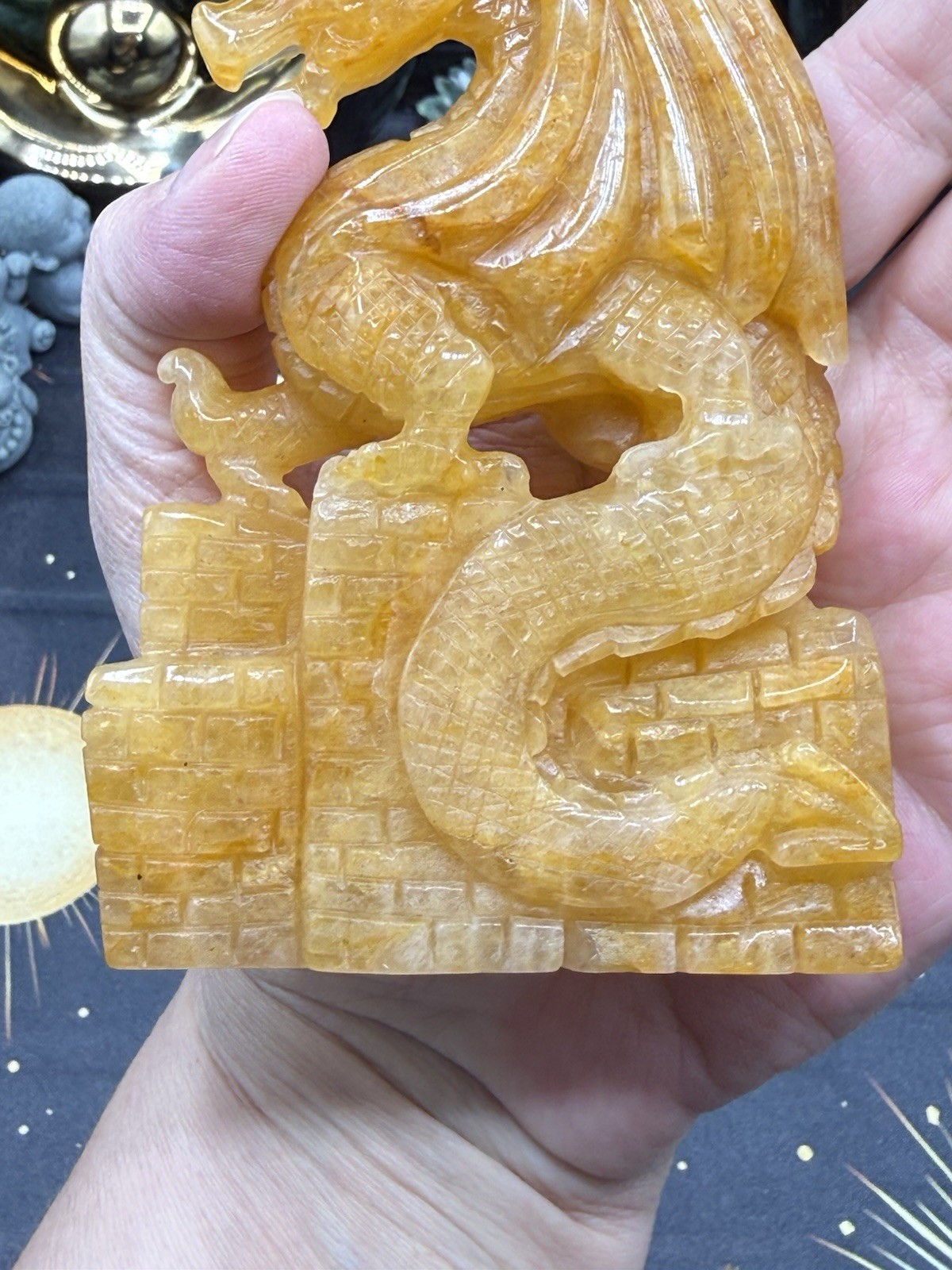 Golden Healer Carved Dragon beautiful carving Yellow Hematoid Free shipping