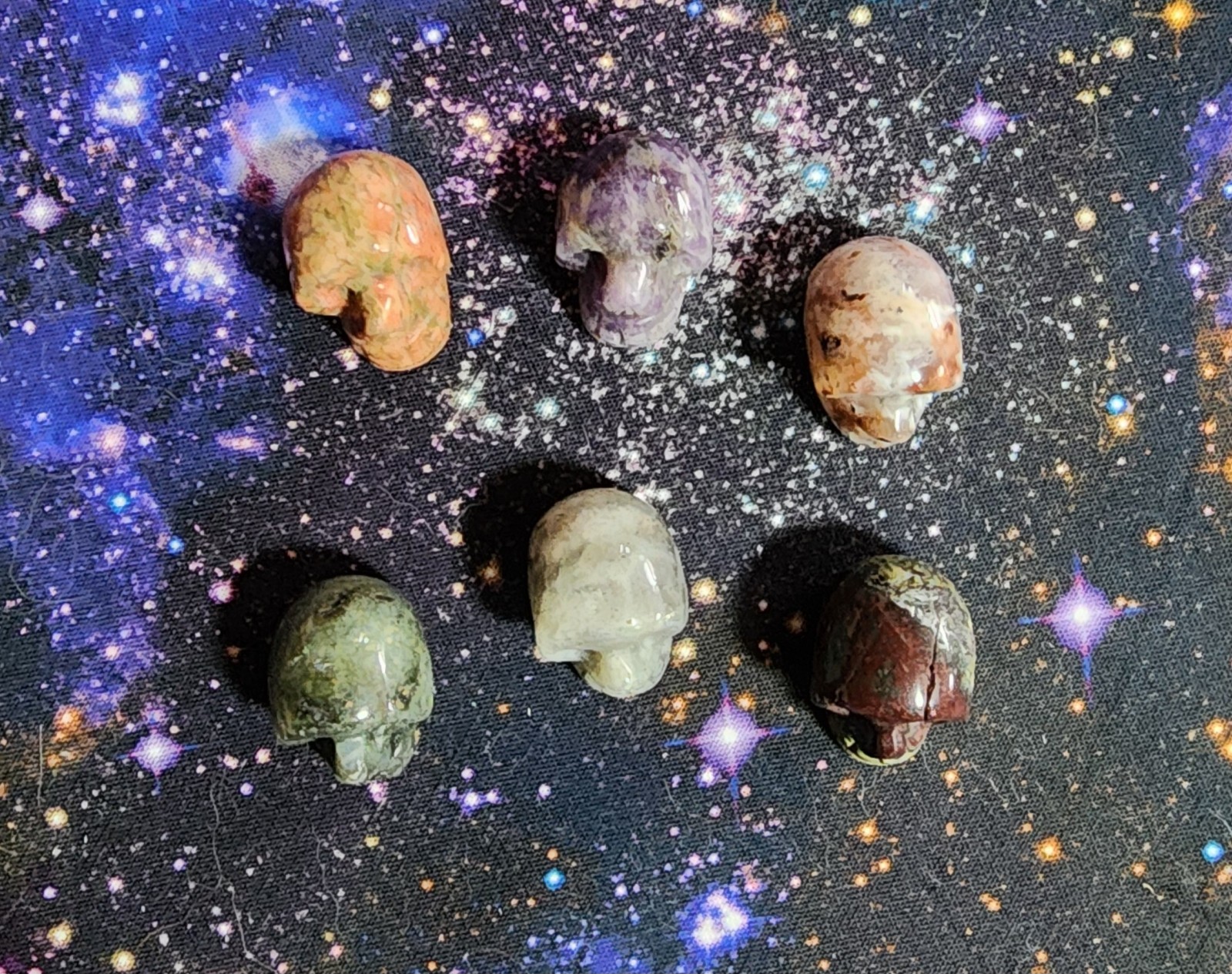 Mini Crystal Skull Carving Lot Of 6 Natural Stone Carving