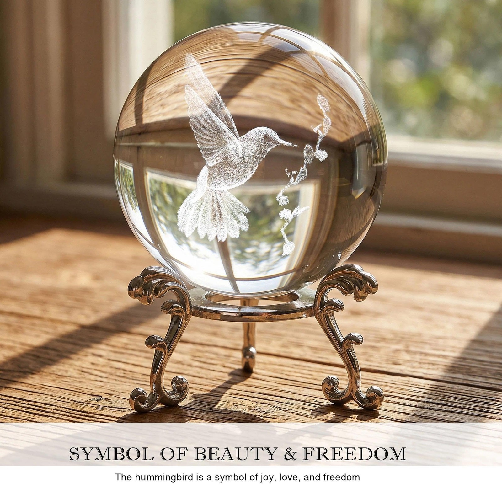 HDCRYSTALGIFTS 3D Hummingbird Crystal Ball 60mm – Laser 2.36inch, Clear