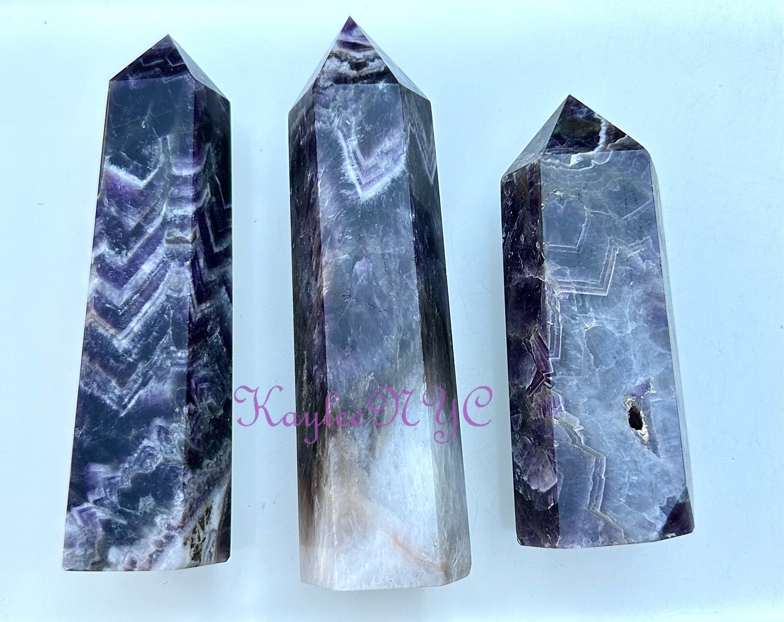 3 Pcs Large Natural Chevron Amethyst Obelisk Tower Point Crystal Energy