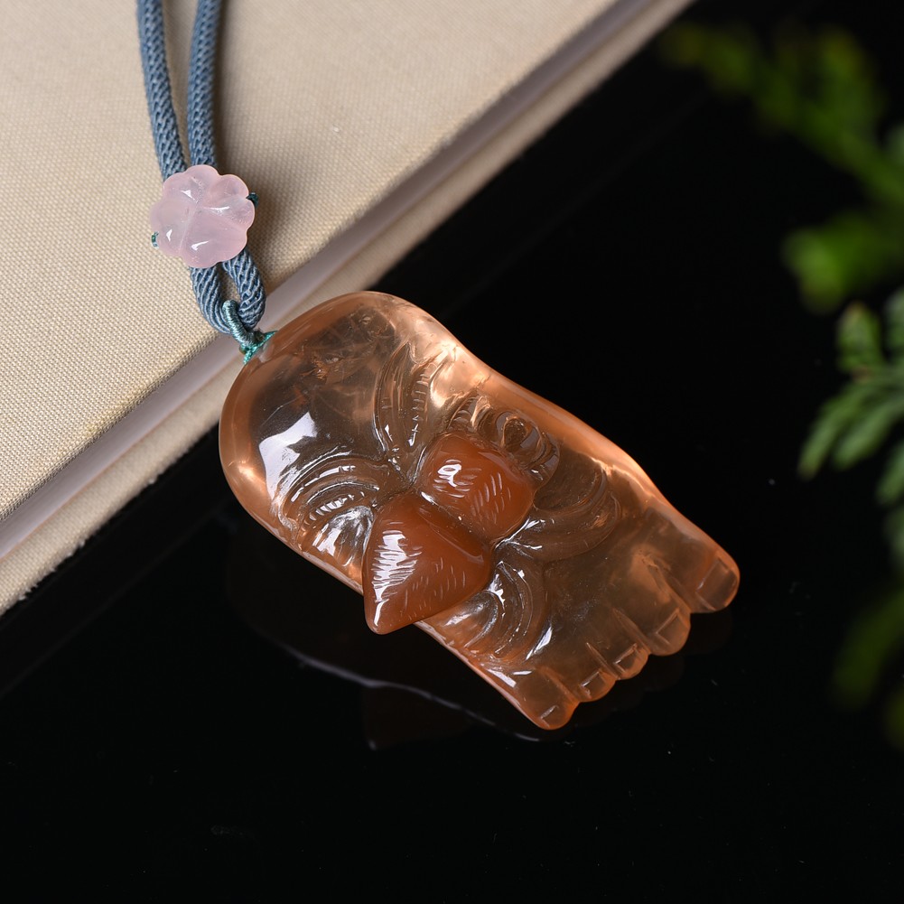 Natural Red Rabbit Hair Quartz Crystal Carved Content is happines Sweater Chain