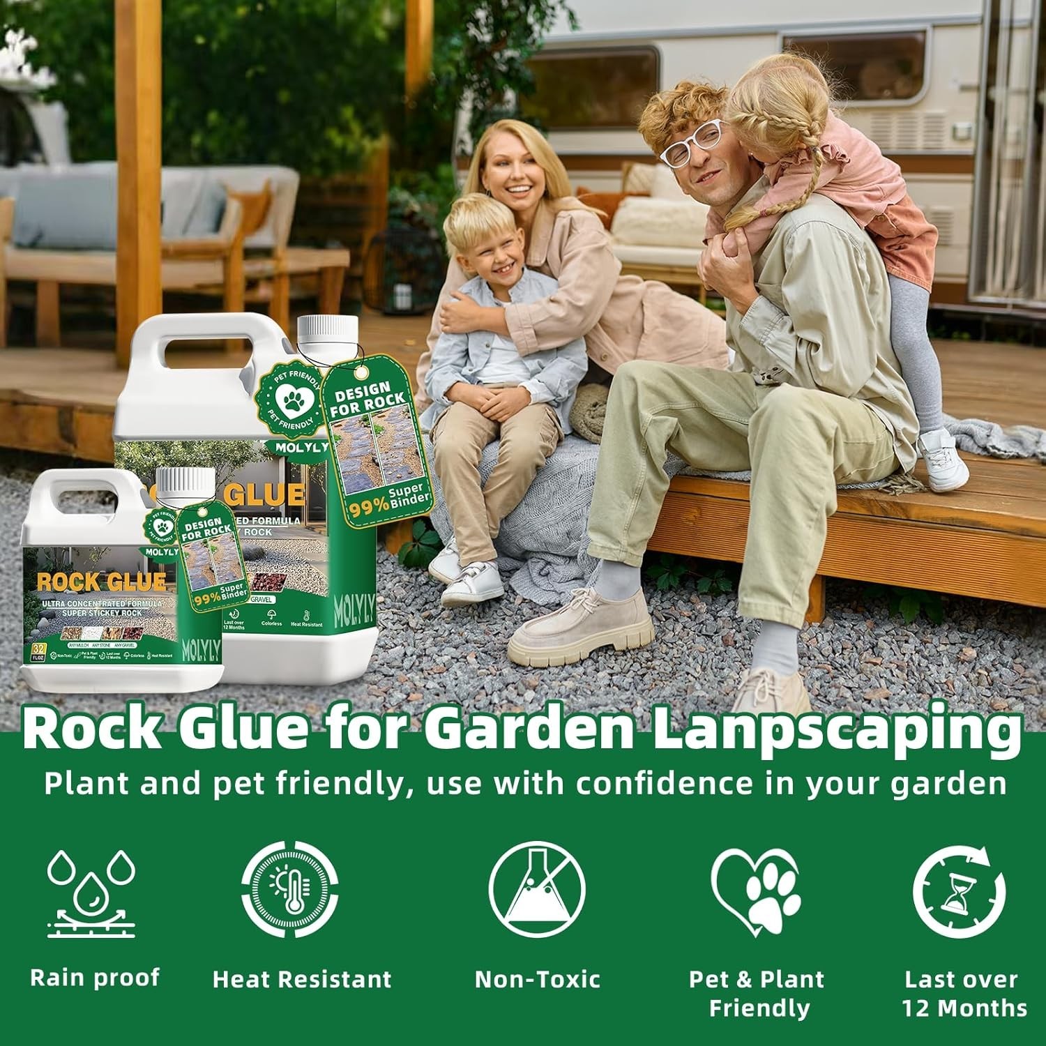 Rock Glue for Landscaping – 2 Gallon Mulch Glue, Gravel Binder & Stone Adhesive,
